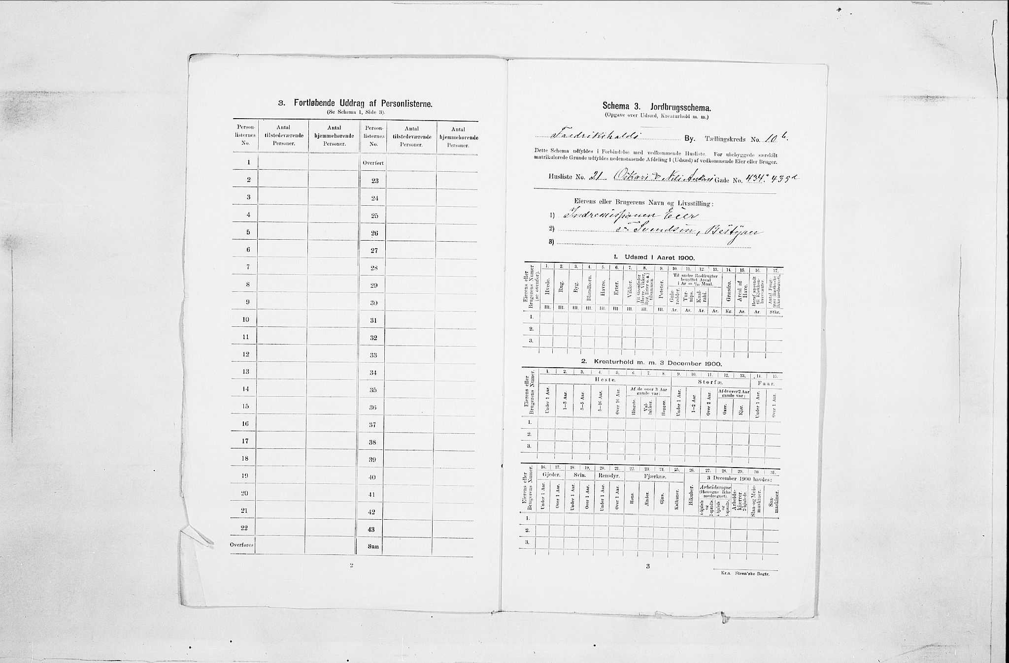 SAO, Folketelling 1900 for 0101 Fredrikshald kjøpstad, 1900