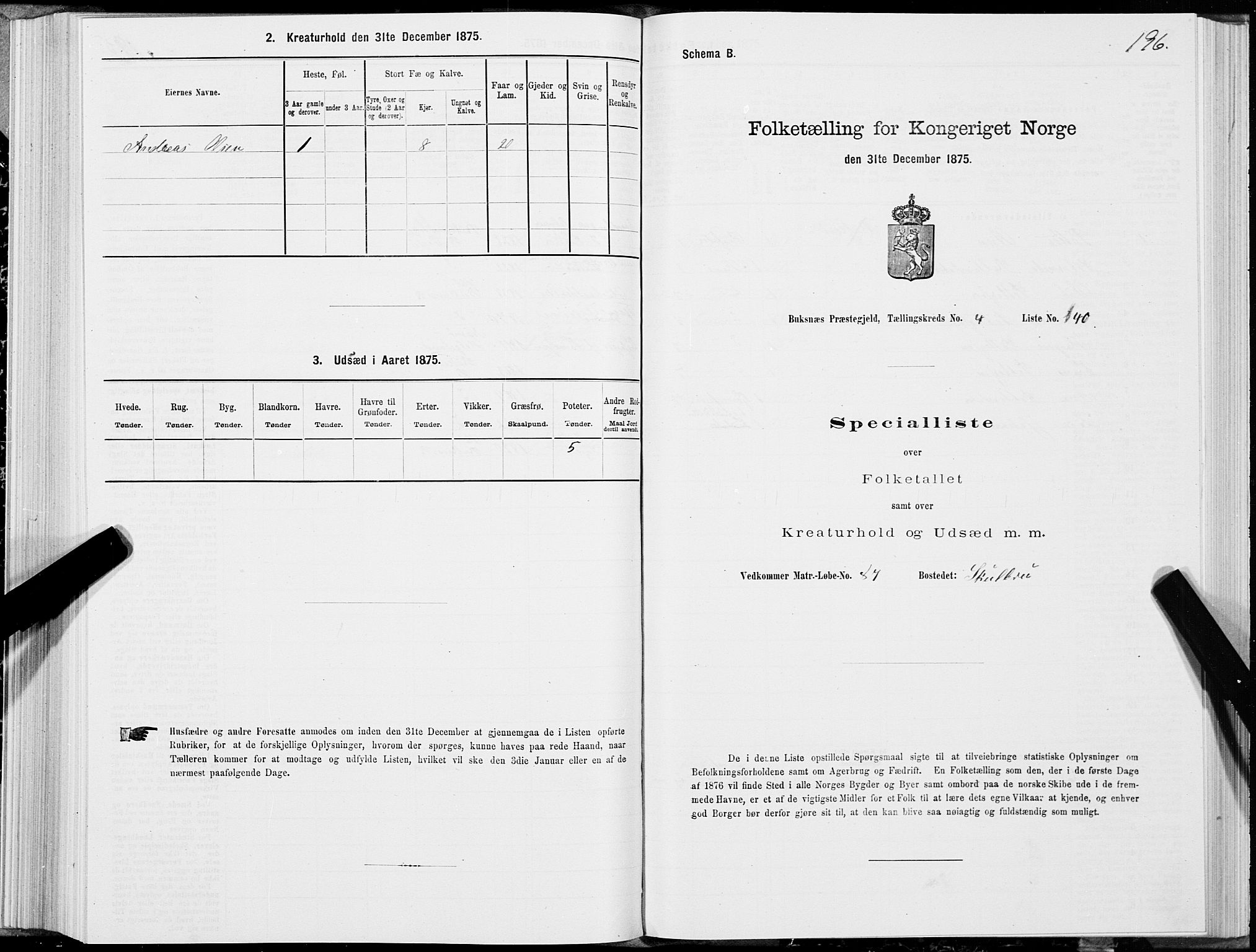 SAT, Folketelling 1875 for 1860P Buksnes prestegjeld, 1875, s. 2196