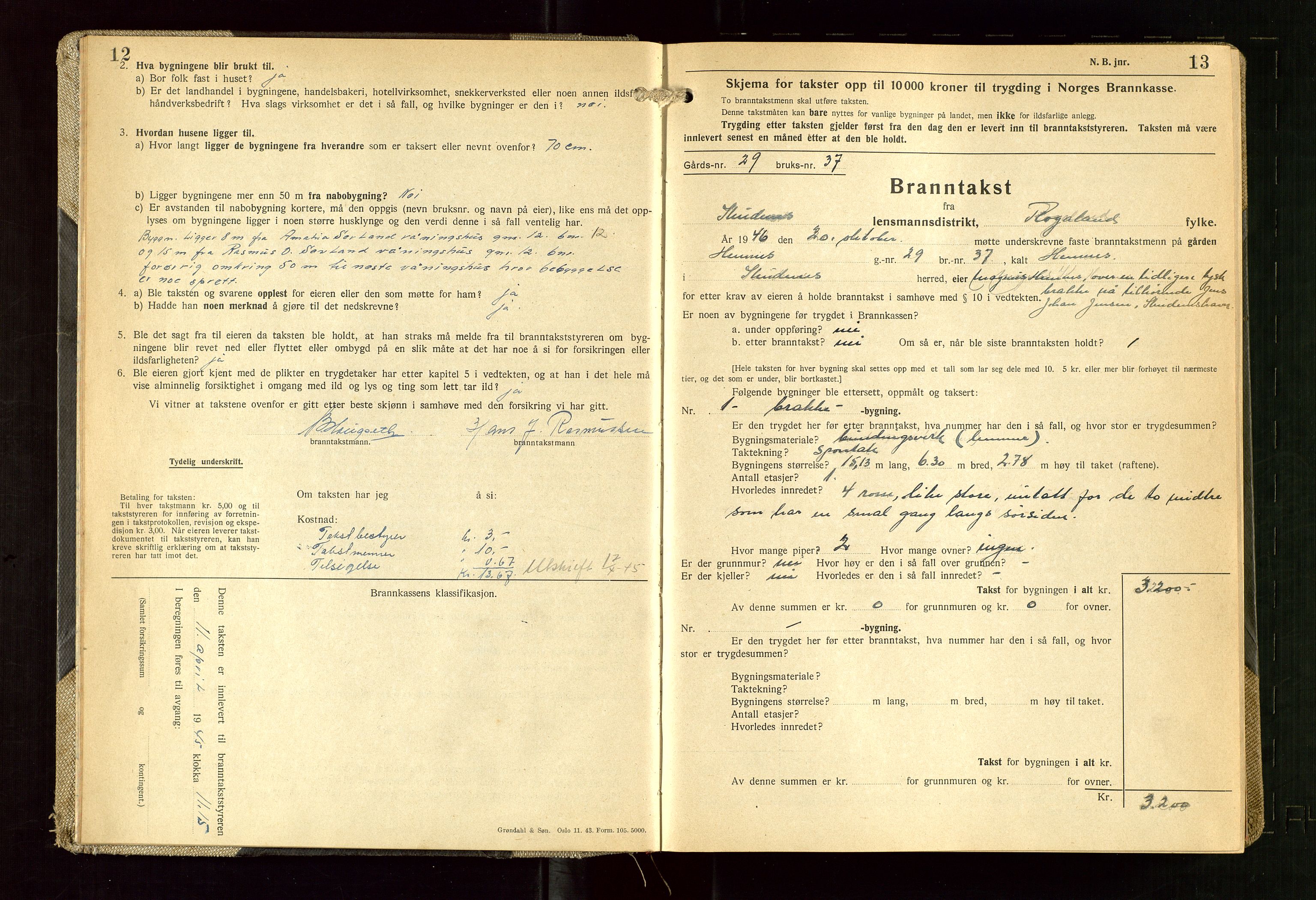 Skudenes lensmannskontor, SAST/A-100444/Gob/L0003: "Brandtakstprotokoll", 1942-1954, s. 12-13