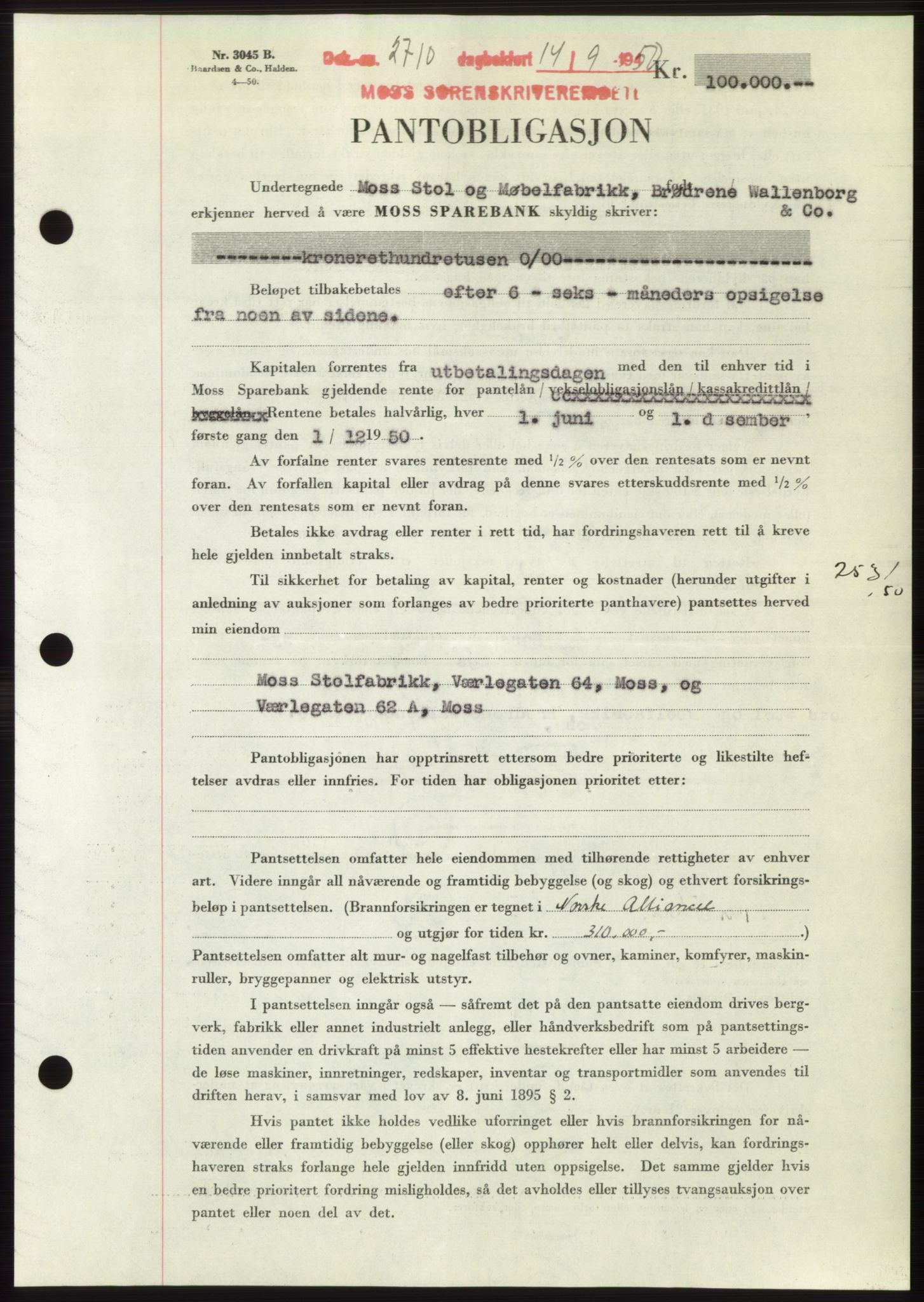 Moss sorenskriveri, SAO/A-10168: Pantebok nr. B25, 1950-1950, Dagboknr: 2710/1950