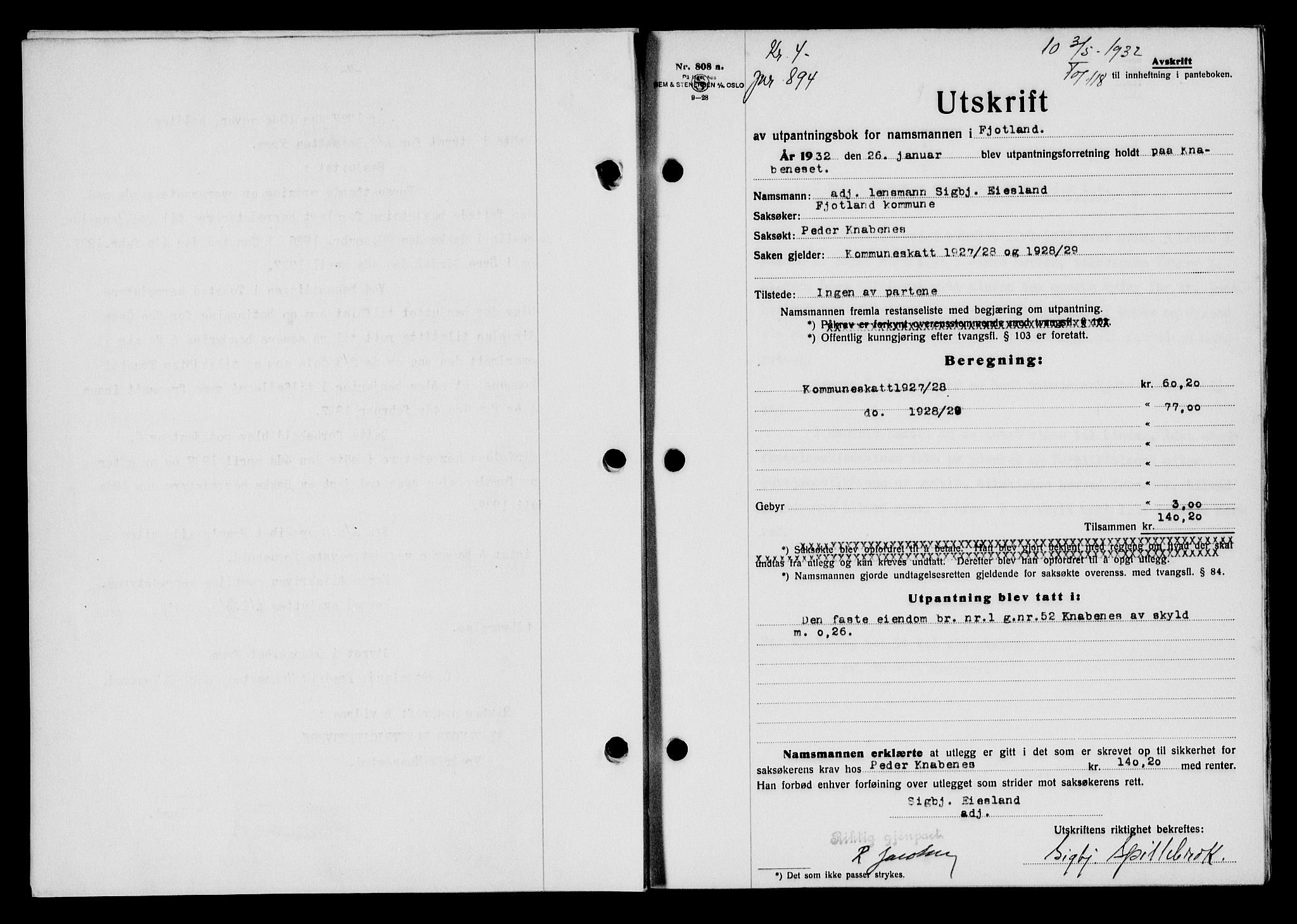 Flekkefjord sorenskriveri, SAK/1221-0001/G/Gb/Gba/L0047: Pantebok nr. 45, 1931-1932, Tingl.dato: 03.05.1932