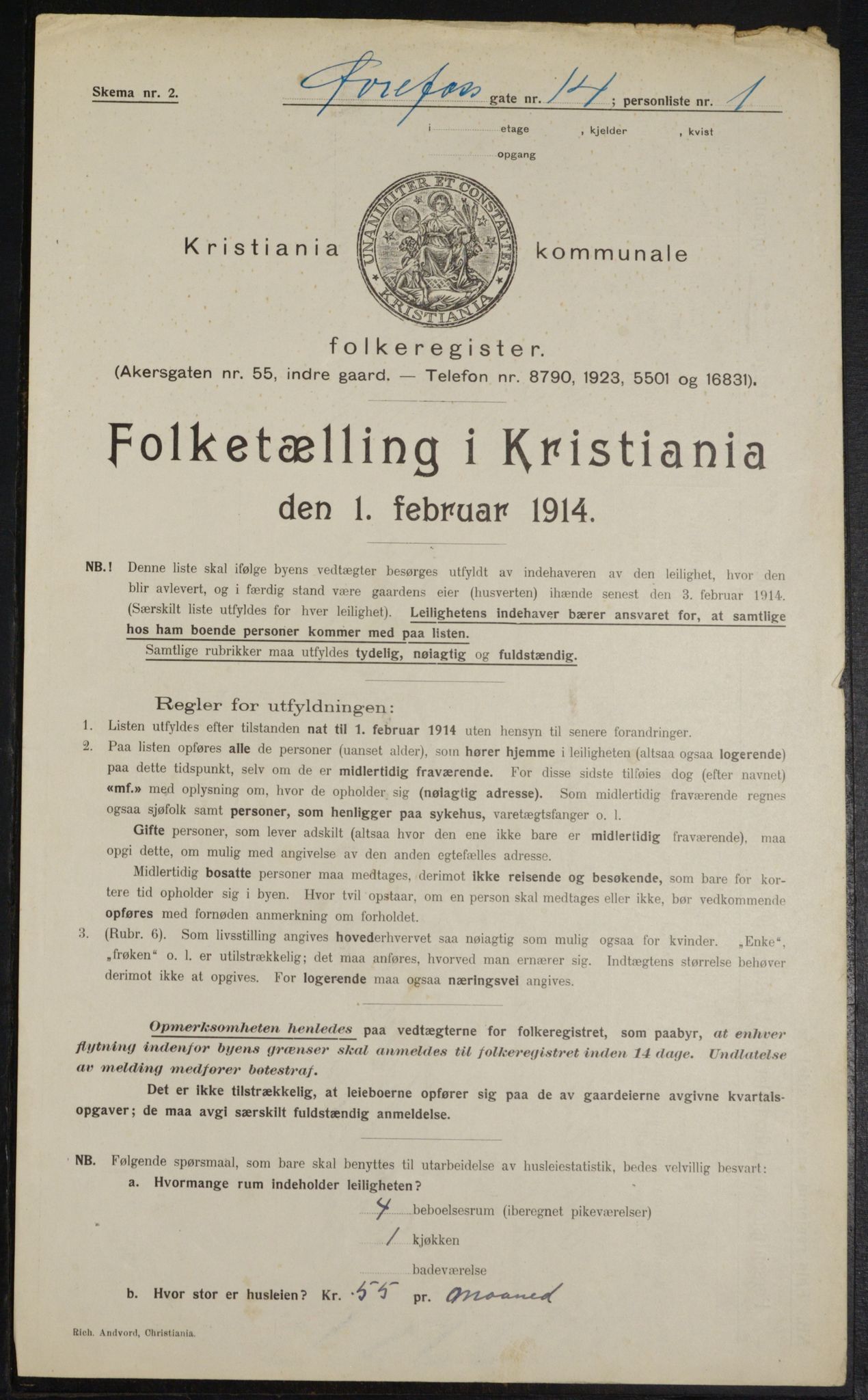 OBA, Kommunal folketelling 1.2.1914 for Kristiania, 1914, s. 130788