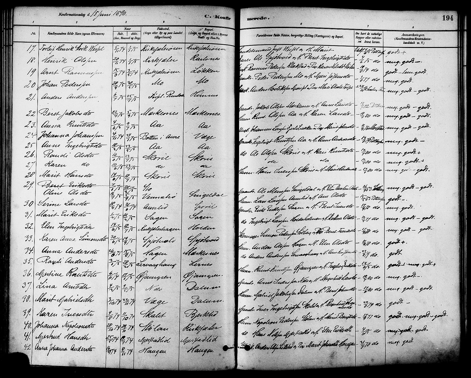 Ministerialprotokoller, klokkerbøker og fødselsregistre - Sør-Trøndelag, SAT/A-1456/630/L0496: Ministerialbok nr. 630A09, 1879-1895, s. 194