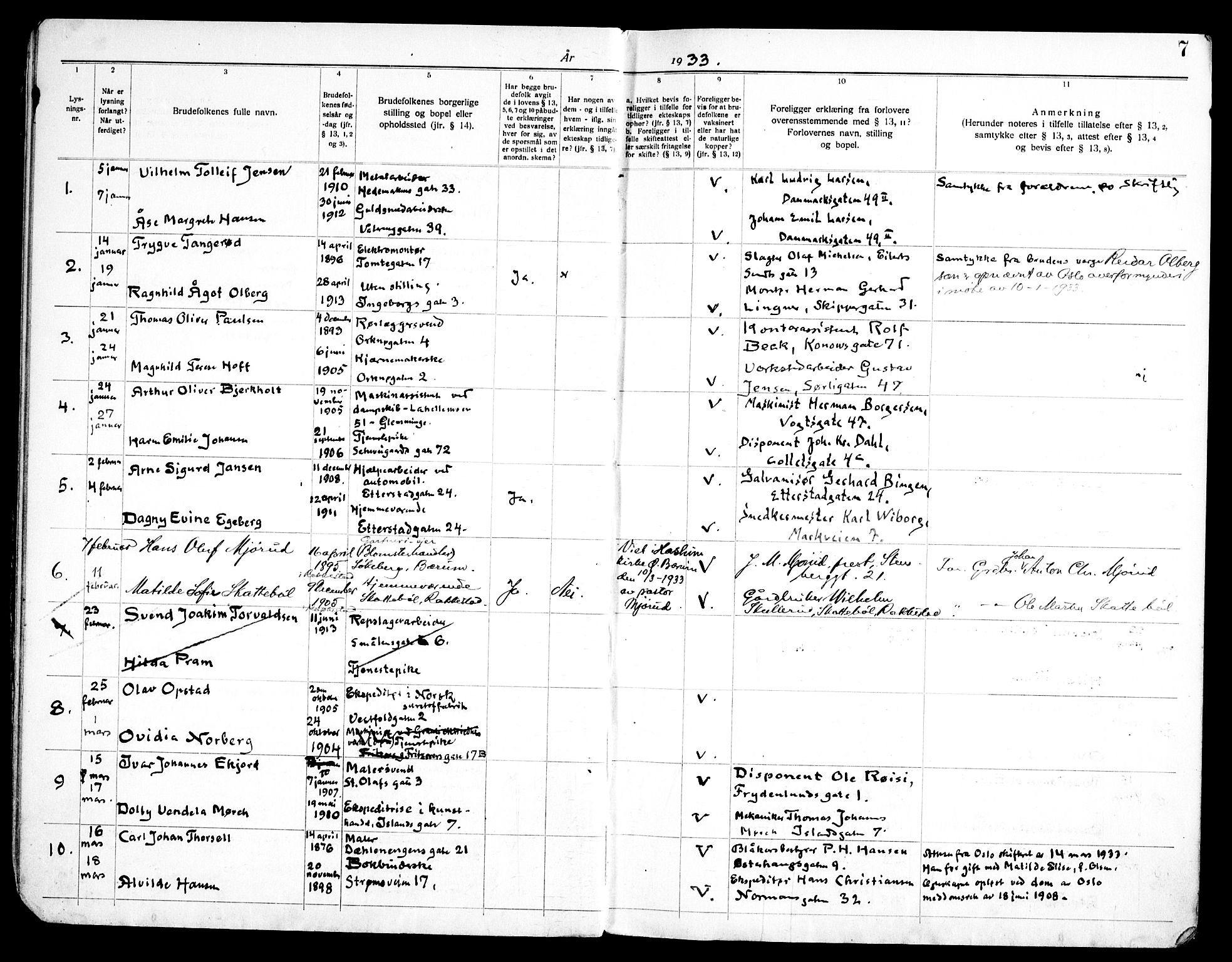 Vålerengen prestekontor Kirkebøker, AV/SAO-A-10878/H/Ha/L0004: Lysningsprotokoll nr. 4, 1932-1947, s. 7