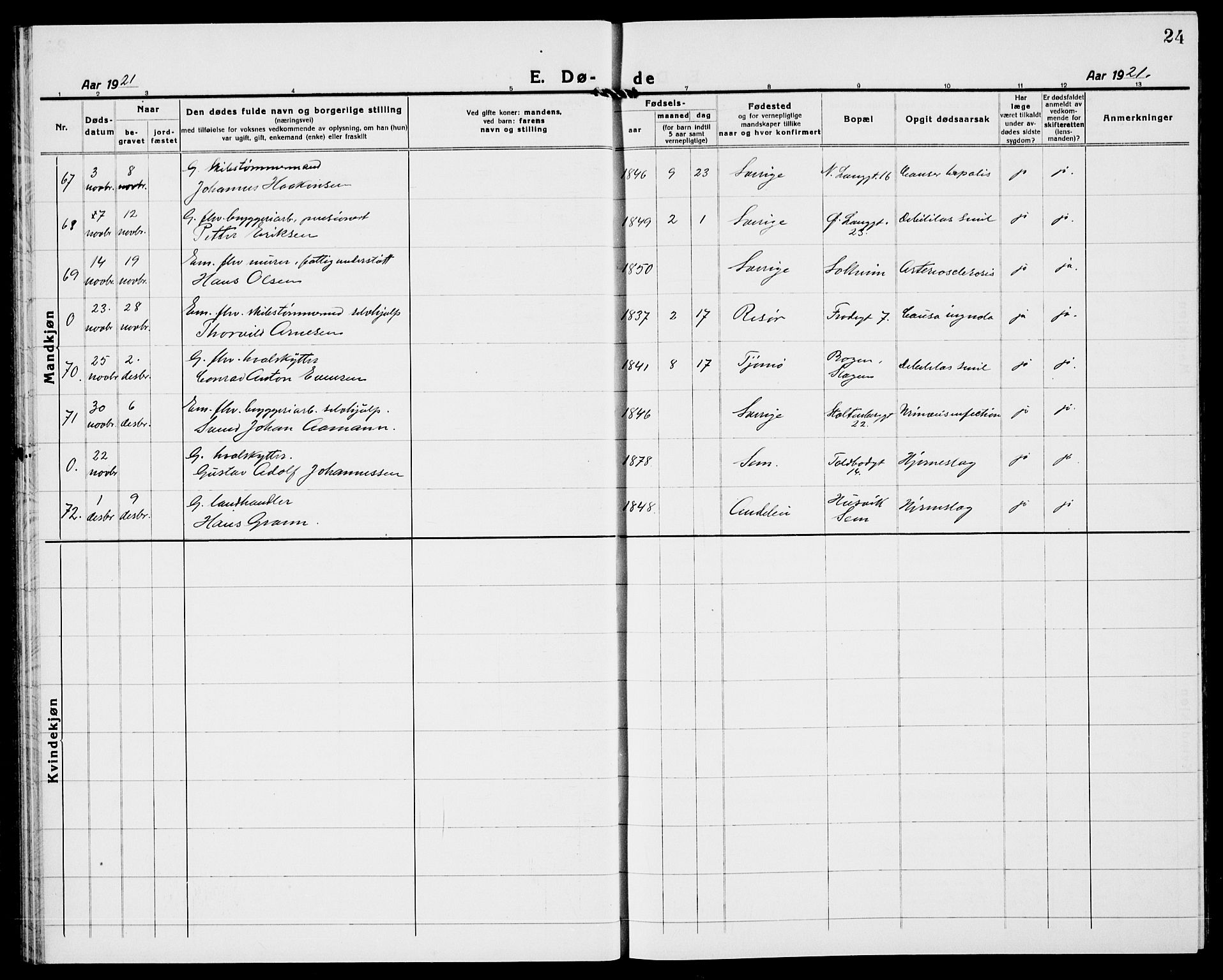 Tønsberg kirkebøker, AV/SAKO-A-330/G/Ga/L0018: Klokkerbok nr. 18, 1920-1935, s. 24