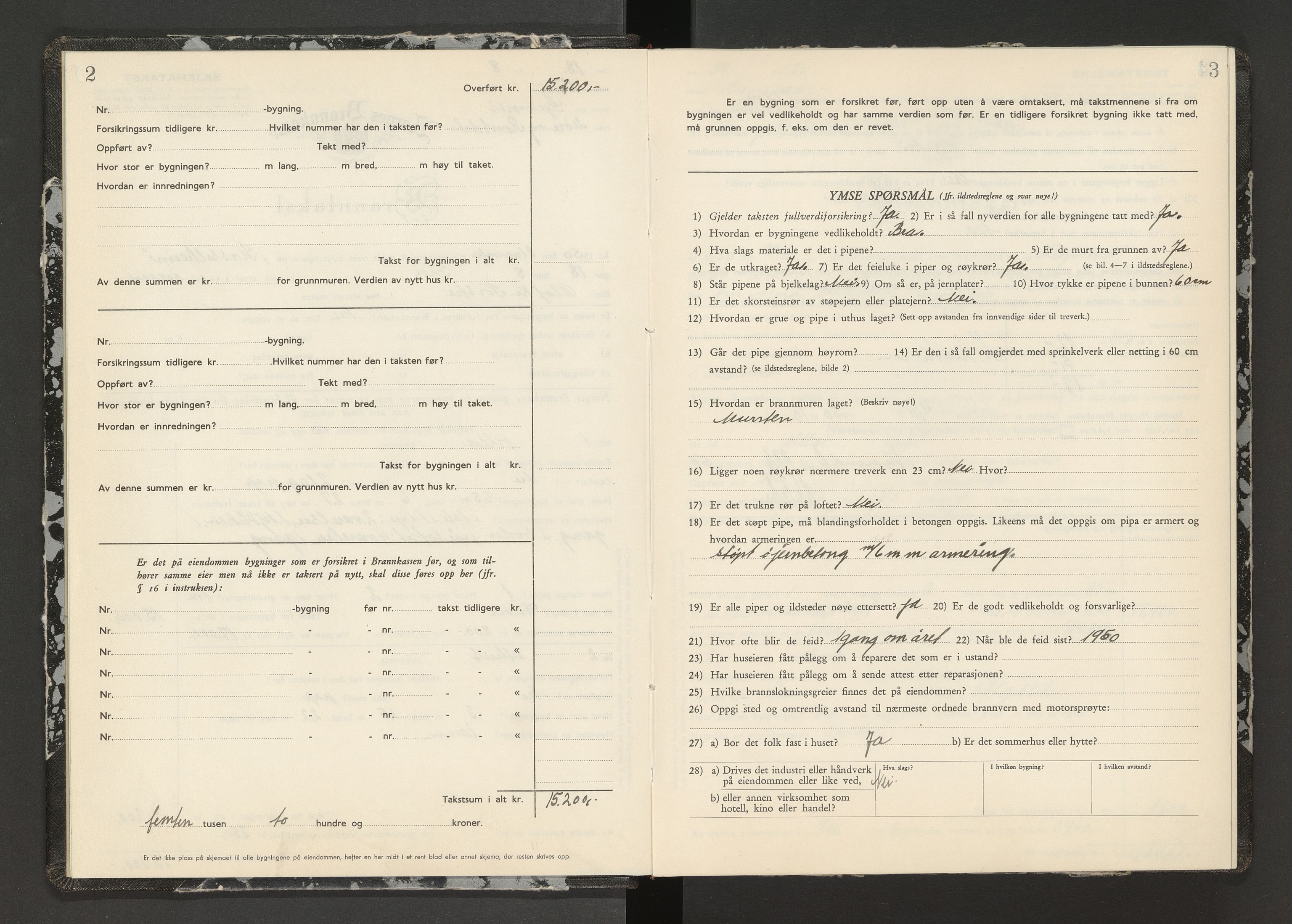 Norges Brannkasse Kristiansund, AV/SAT-A-4776/A/L0024: Branntakstprotokoll - Frei og Bremsnes, 1950-1955, s. 2-3
