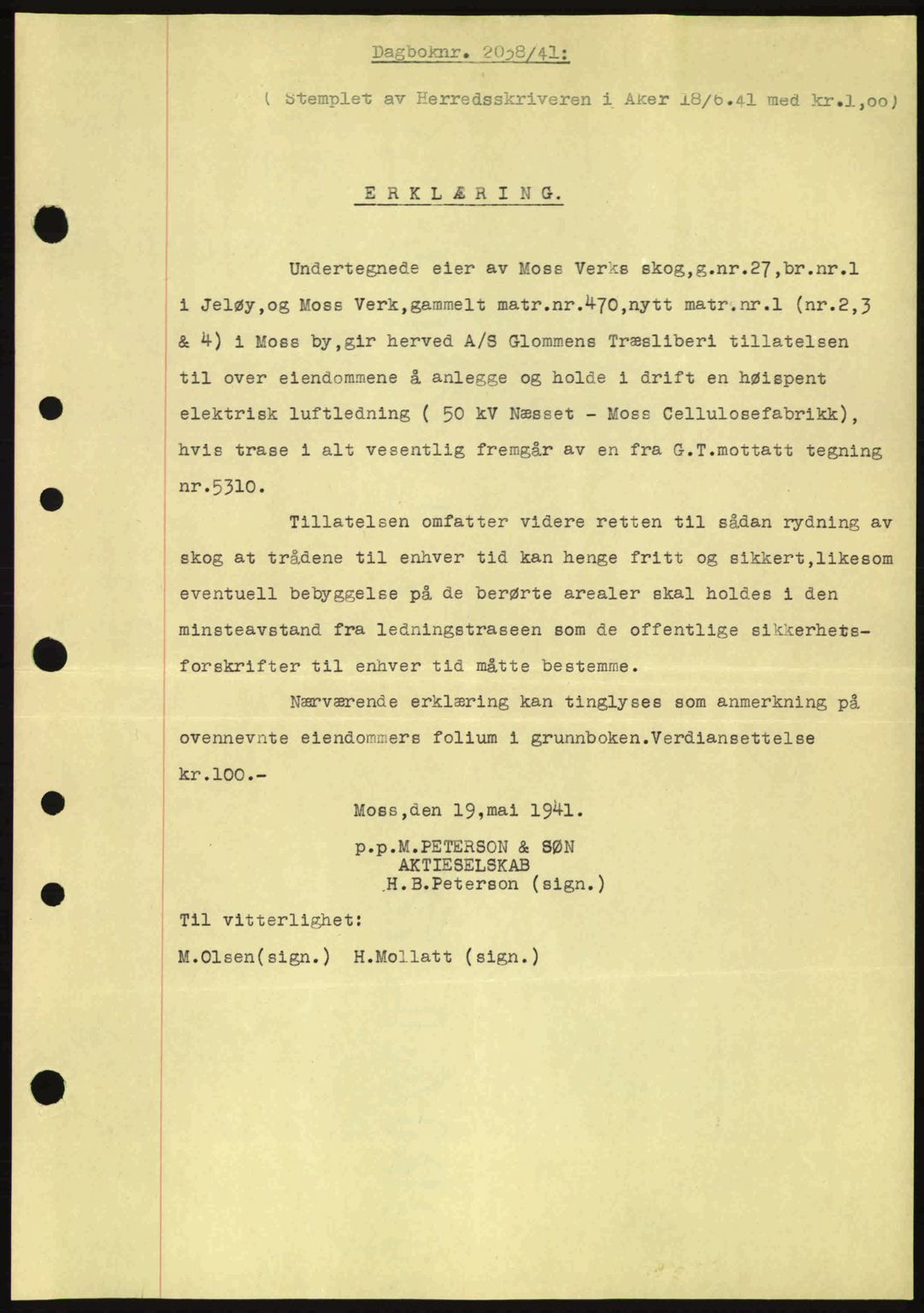 Moss sorenskriveri, SAO/A-10168: Pantebok nr. A9, 1941-1942, Dagboknr: 2038/1941