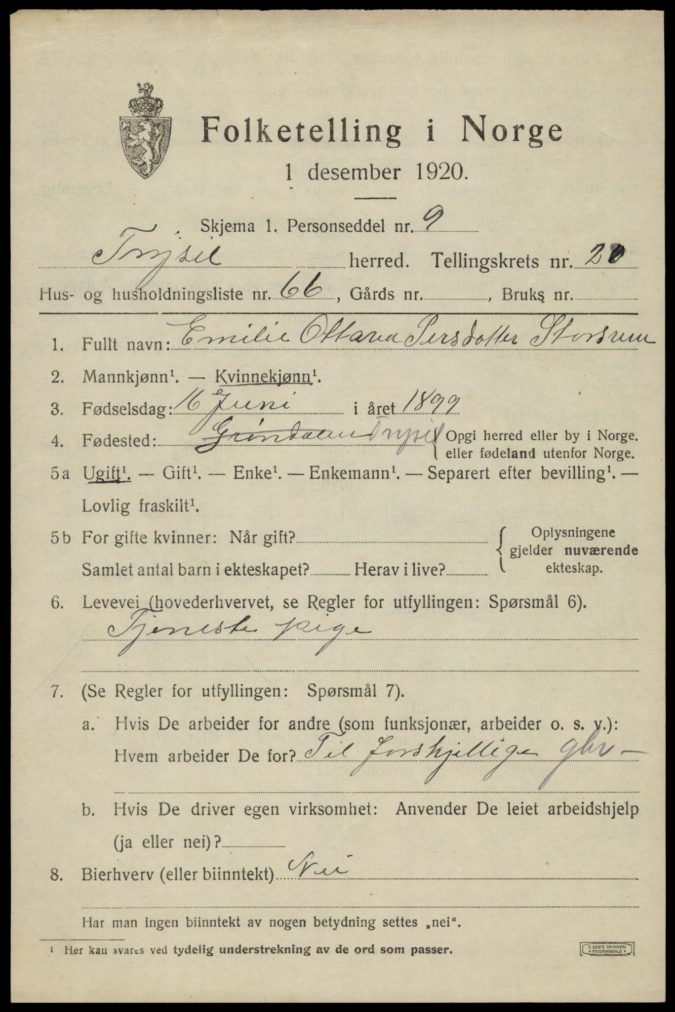 SAH, Folketelling 1920 for 0428 Trysil herred, 1920, s. 13761