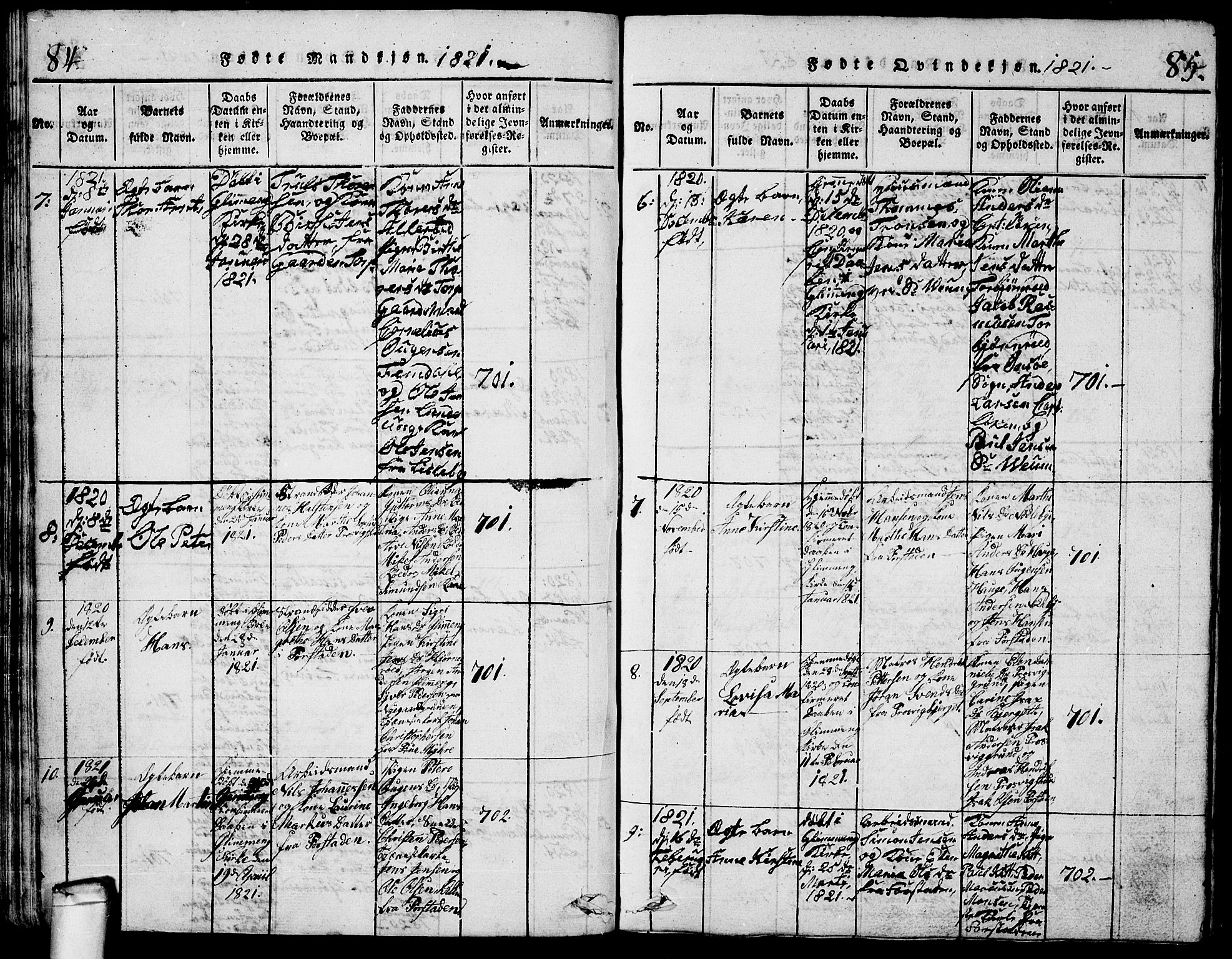 Glemmen prestekontor Kirkebøker, AV/SAO-A-10908/G/Ga/L0001: Klokkerbok nr. 1, 1816-1838, s. 84-85