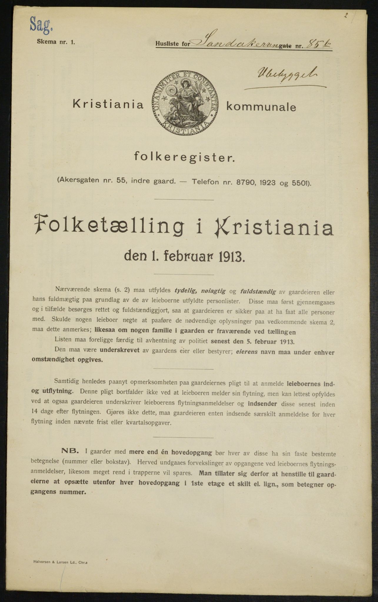 OBA, Kommunal folketelling 1.2.1913 for Kristiania, 1913, s. 87401