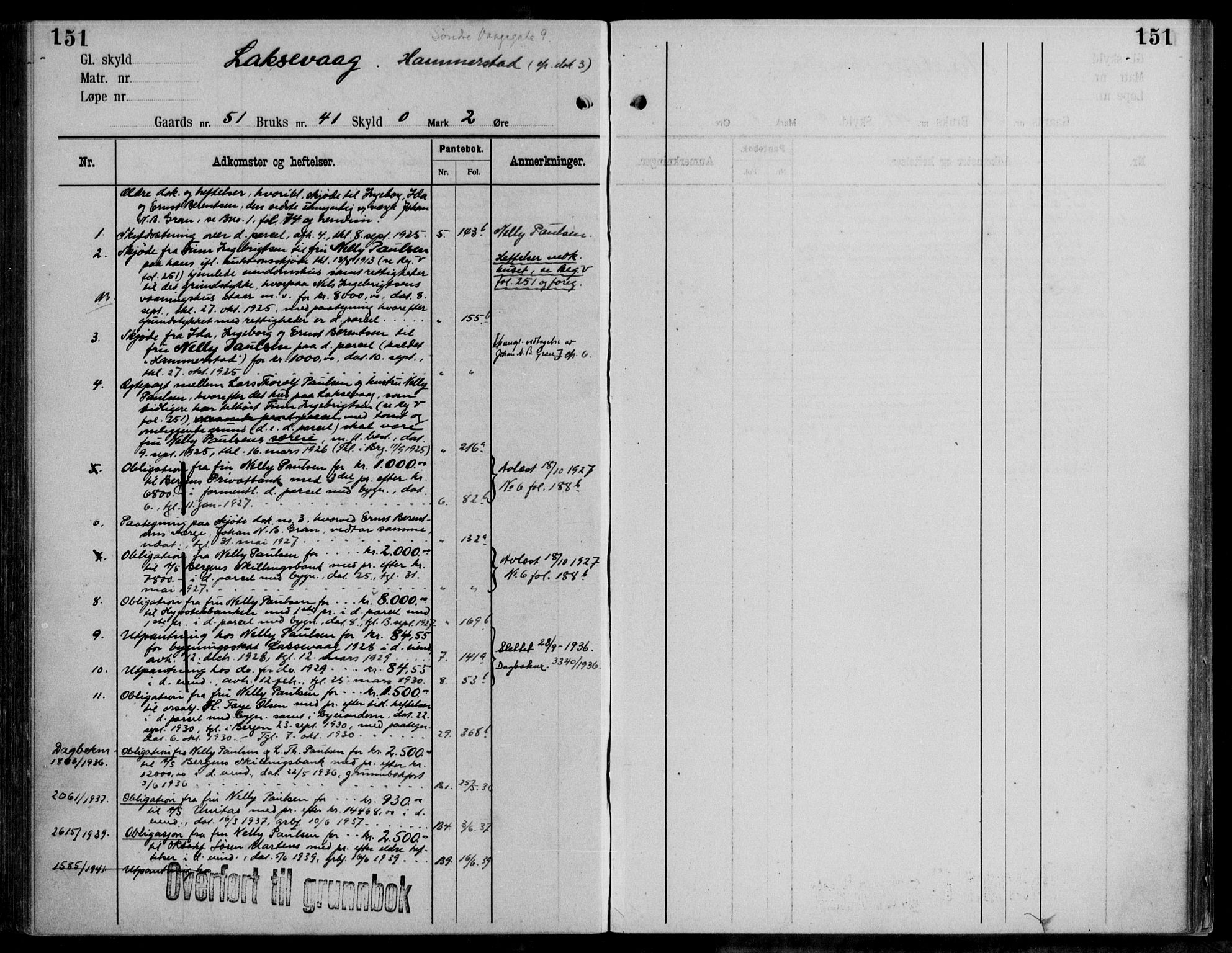 Midhordland sorenskriveri, AV/SAB-A-3001/1/G/Ga/Gab/L0111: Panteregister nr. II.A.b.111, s. 151