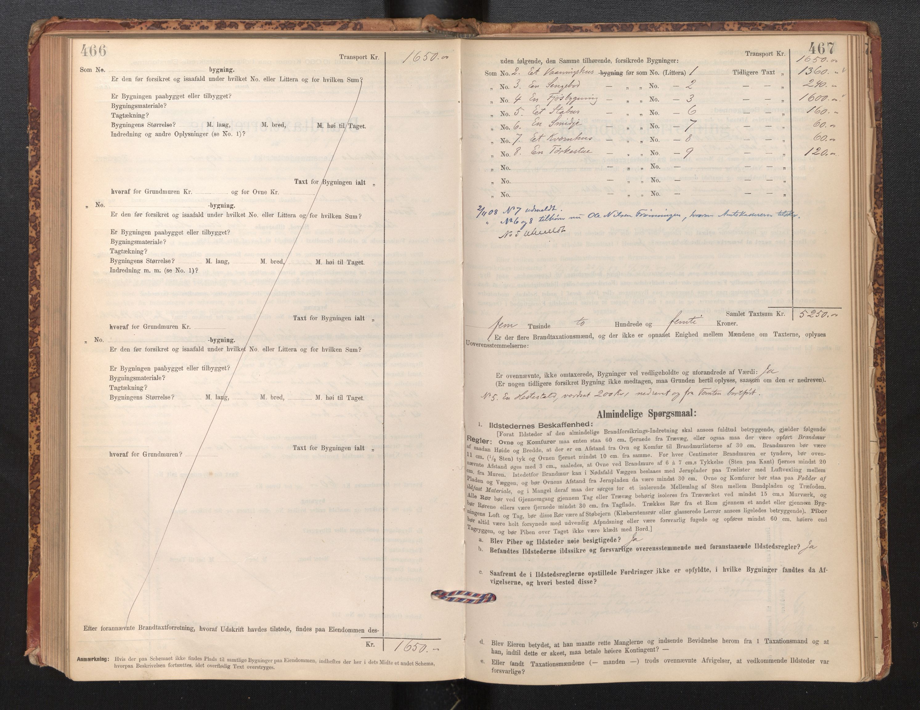 Lensmannen i Leikanger, SAB/A-29201/0012/L0004: Branntakstprotokoll, skjematakst, 1894-1903, s. 466-467