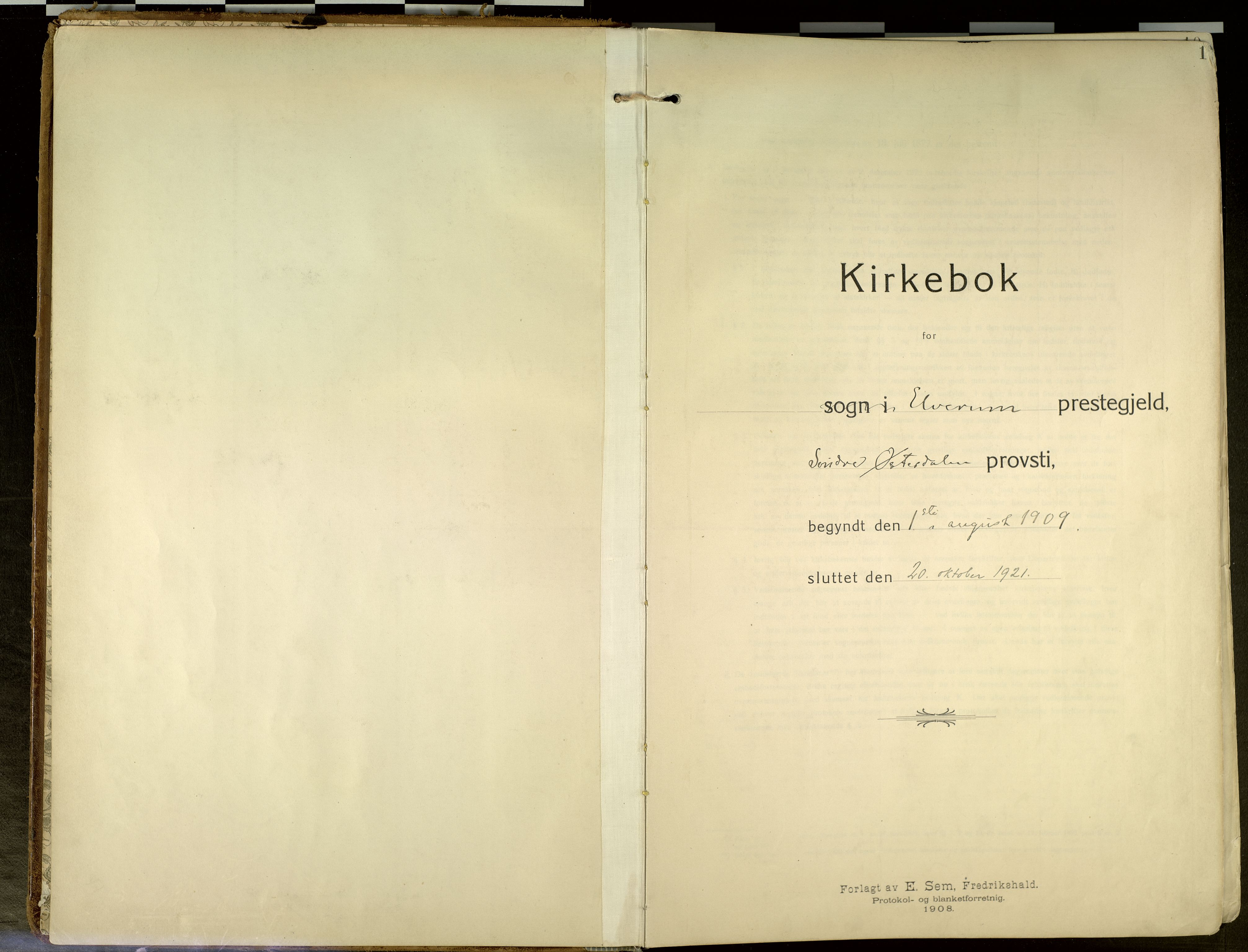 Elverum prestekontor, SAH/PREST-044/H/Ha/Haa/L0020: Ministerialbok nr. 20, 1909-1921, s. 1