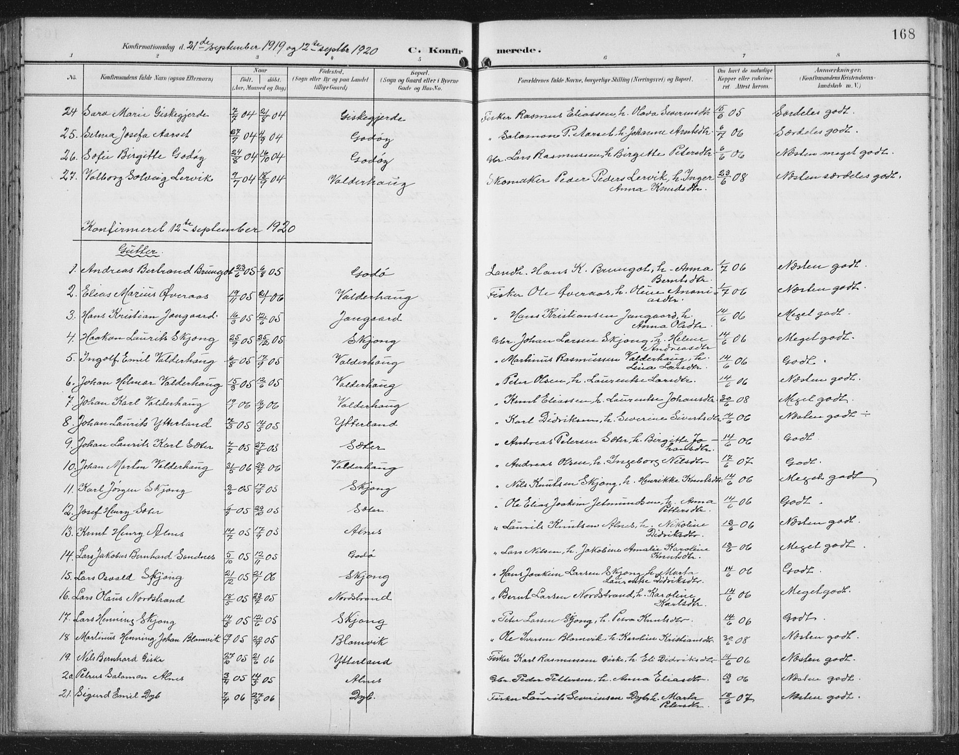 Ministerialprotokoller, klokkerbøker og fødselsregistre - Møre og Romsdal, SAT/A-1454/534/L0489: Klokkerbok nr. 534C01, 1899-1941, s. 168