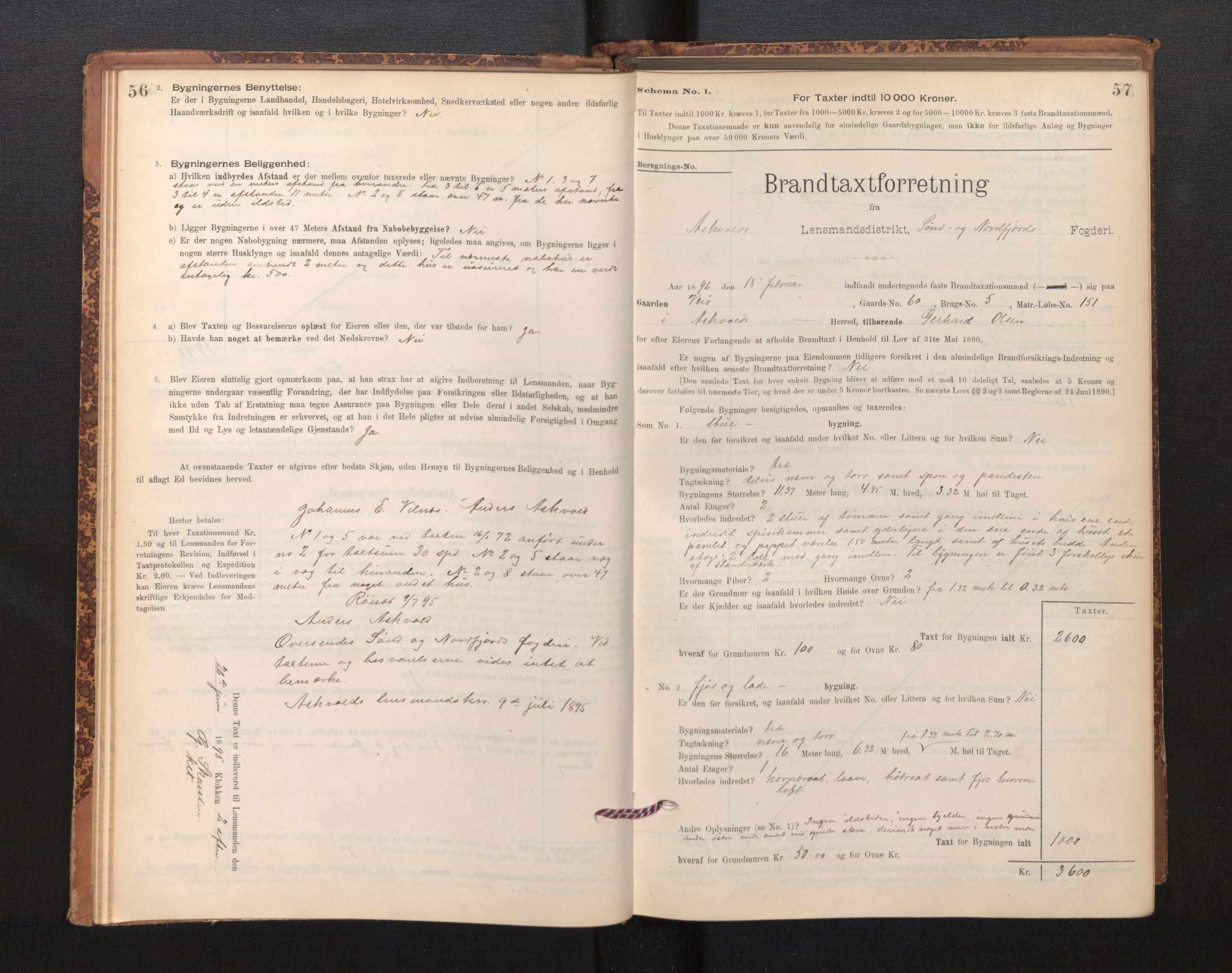 Lensmannen i Askvoll, SAB/A-26301/0012/L0004: Branntakstprotokoll, skjematakst og liste over branntakstmenn, 1895-1932, s. 56-57