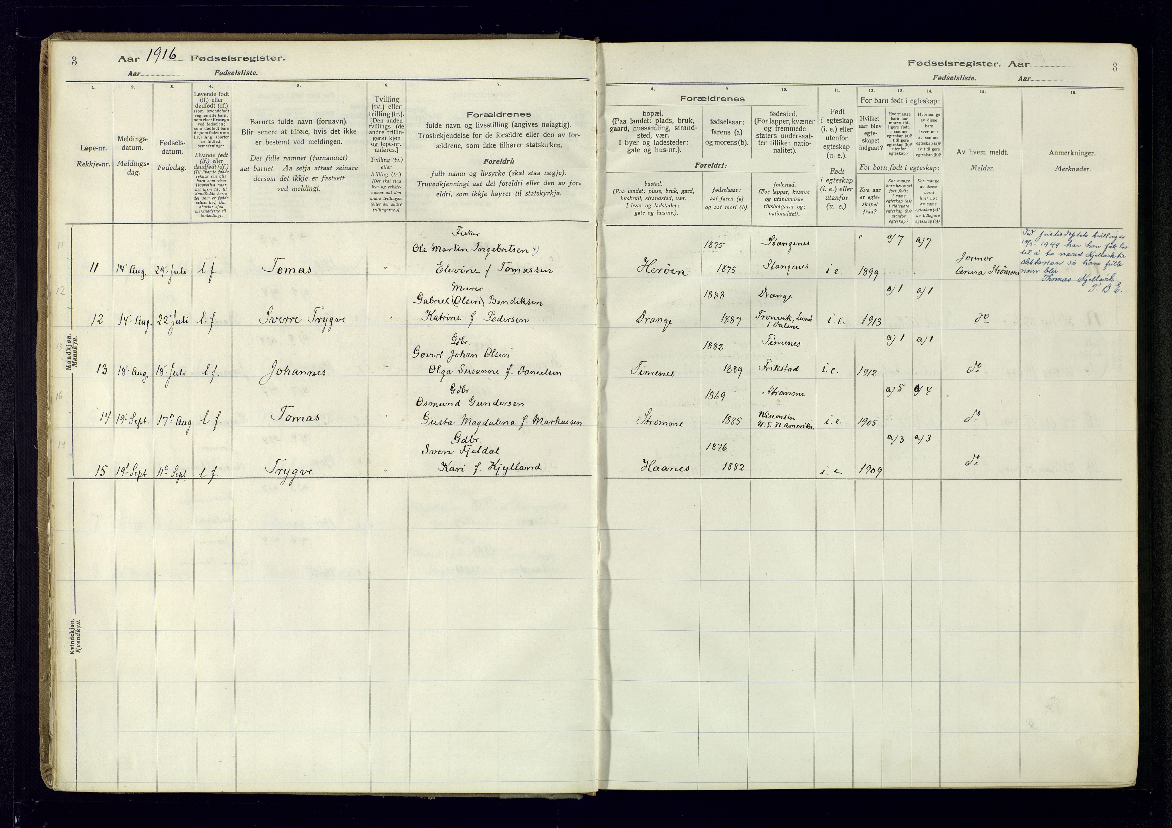 Oddernes sokneprestkontor, AV/SAK-1111-0033/J/Ja/L0007: Fødselsregister nr. 7, 1916-1971, s. 3