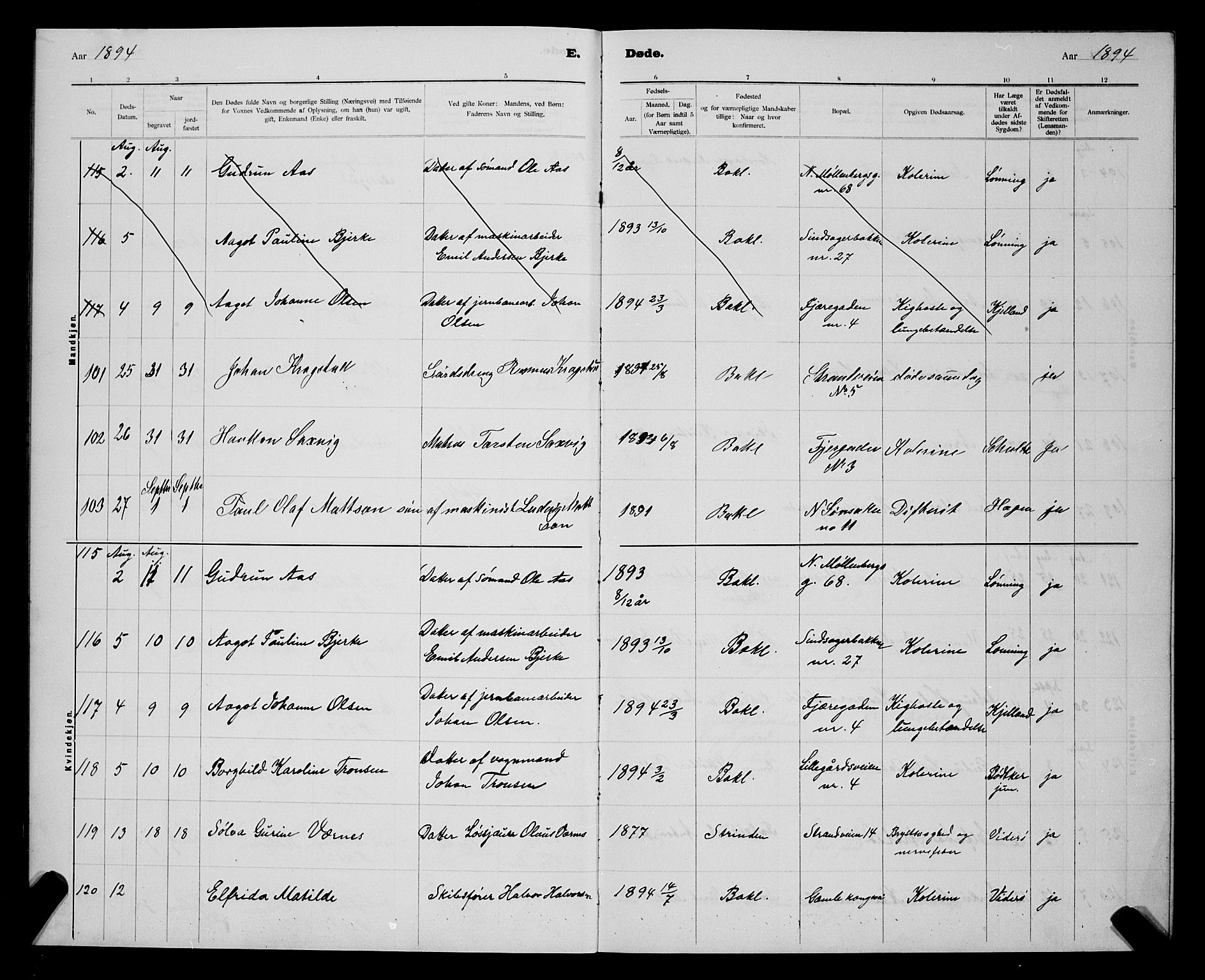 Ministerialprotokoller, klokkerbøker og fødselsregistre - Sør-Trøndelag, AV/SAT-A-1456/604/L0224: Klokkerbok nr. 604C07, 1894-1898