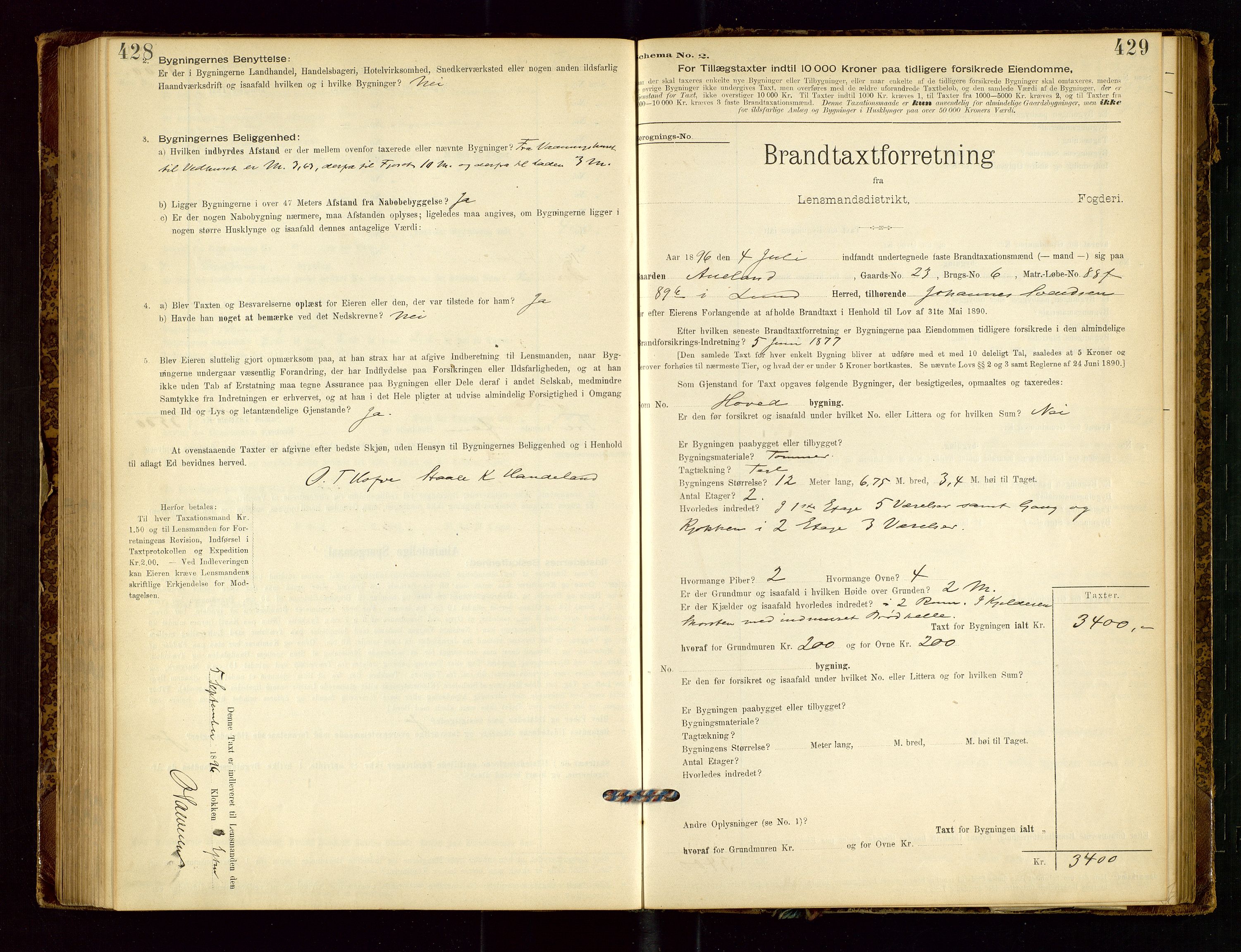 Lund lensmannskontor, AV/SAST-A-100303/Gob/L0001: "Brandtakstprotokol", 1894-1907, s. 428-429