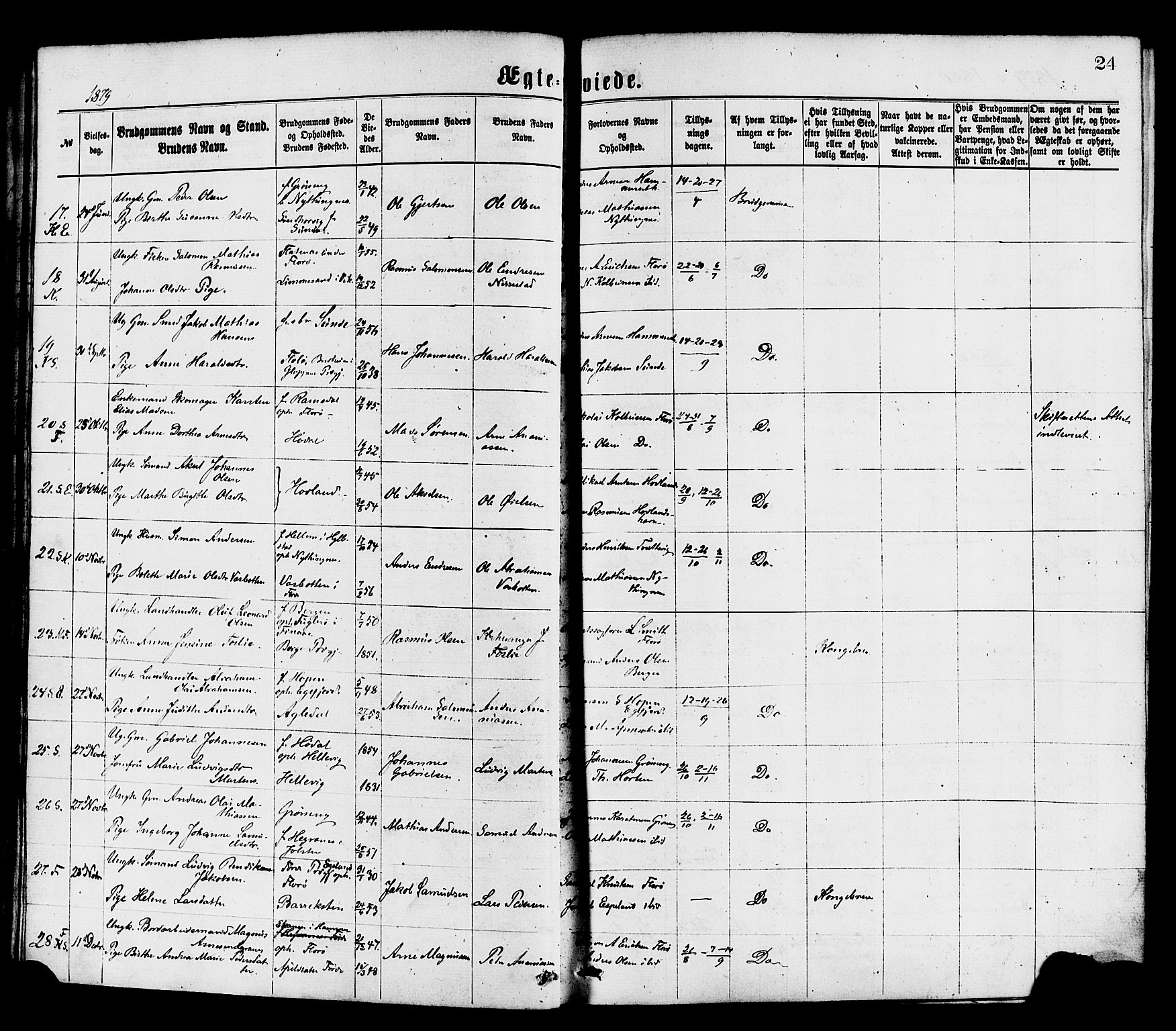 Kinn sokneprestembete, AV/SAB-A-80801/H/Haa/Haaa/L0013: Ministerialbok nr. A 13, 1870-1885, s. 24