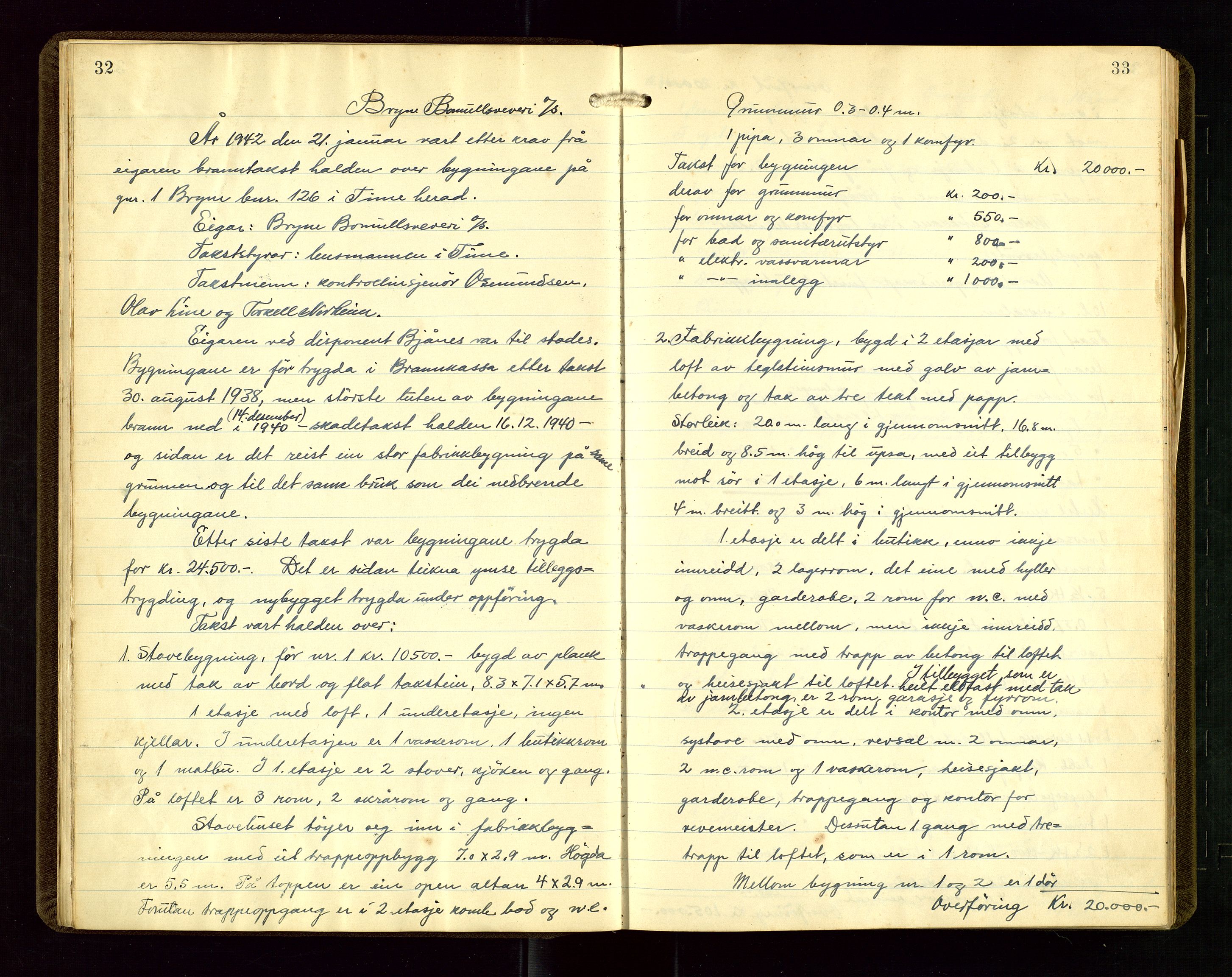Time lensmannskontor, AV/SAST-A-100420/Goa/L0004: "Branntakstprotokoll", 1940-1947, s. 32-33