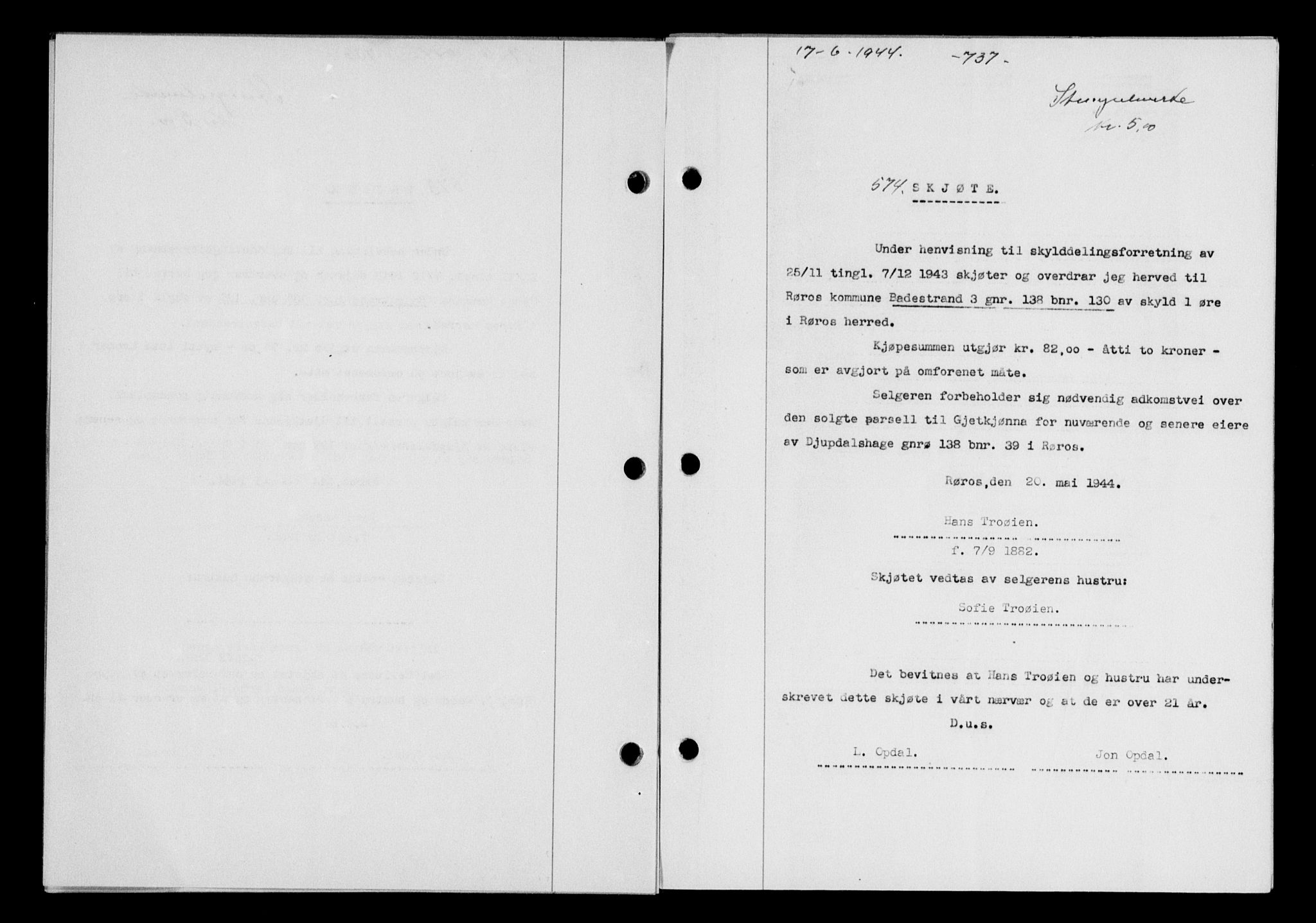 Gauldal sorenskriveri, SAT/A-0014/1/2/2C/L0057: Pantebok nr. 62, 1943-1944, Dagboknr: 574/1944