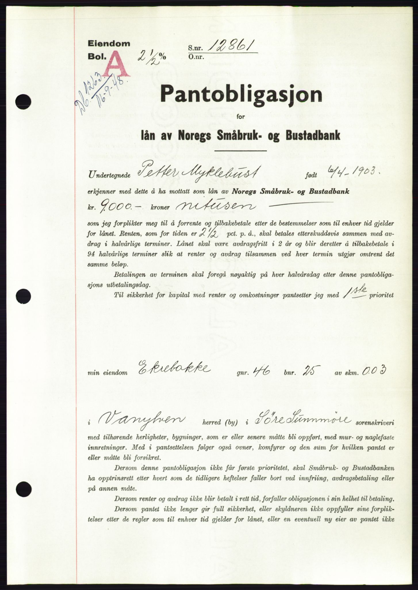 Søre Sunnmøre sorenskriveri, SAT/A-4122/1/2/2C/L0116: Pantebok nr. 4B, 1948-1949, Dagboknr: 1263/1948