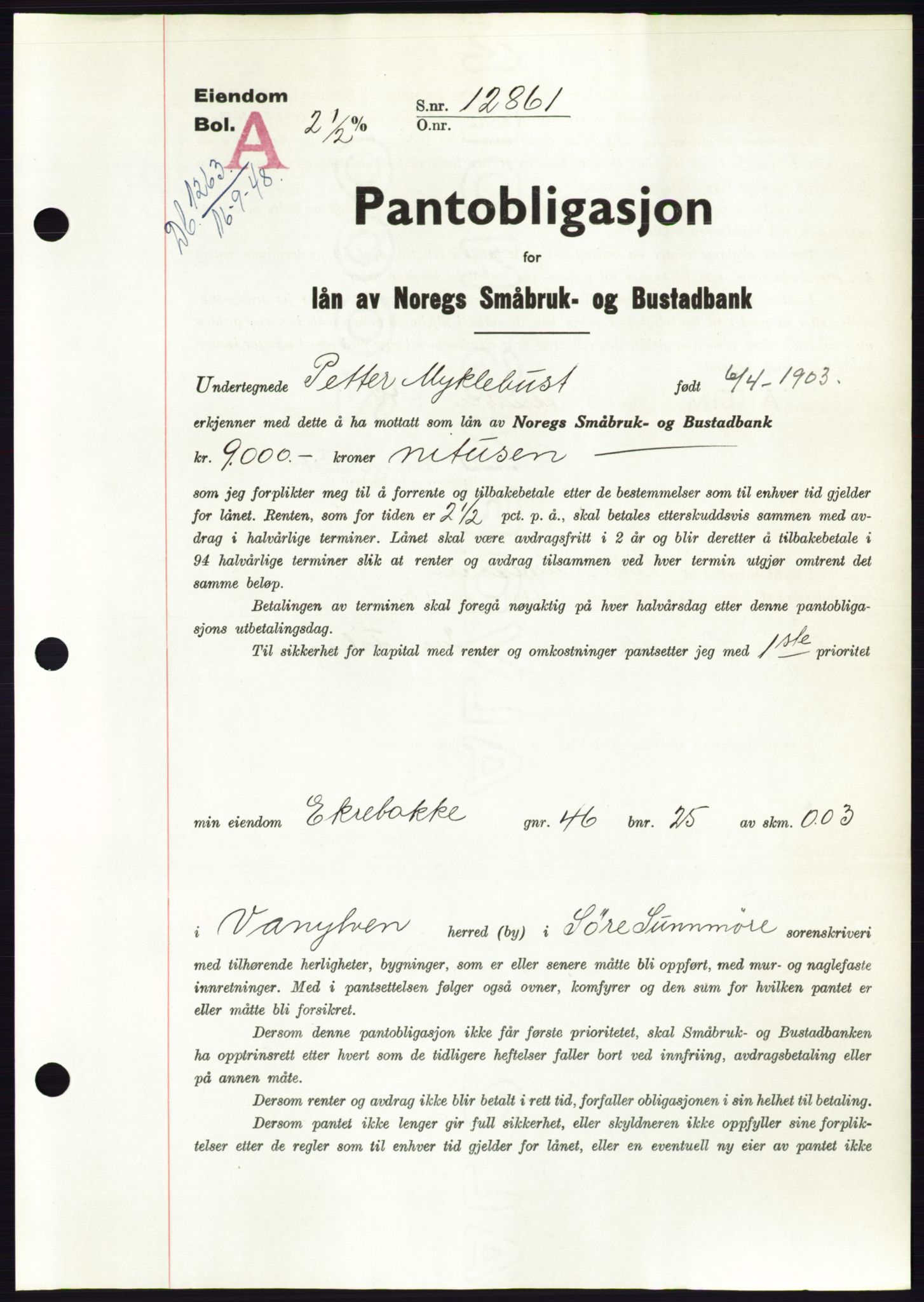 Søre Sunnmøre sorenskriveri, AV/SAT-A-4122/1/2/2C/L0116: Pantebok nr. 4B, 1948-1949, Dagboknr: 1263/1948