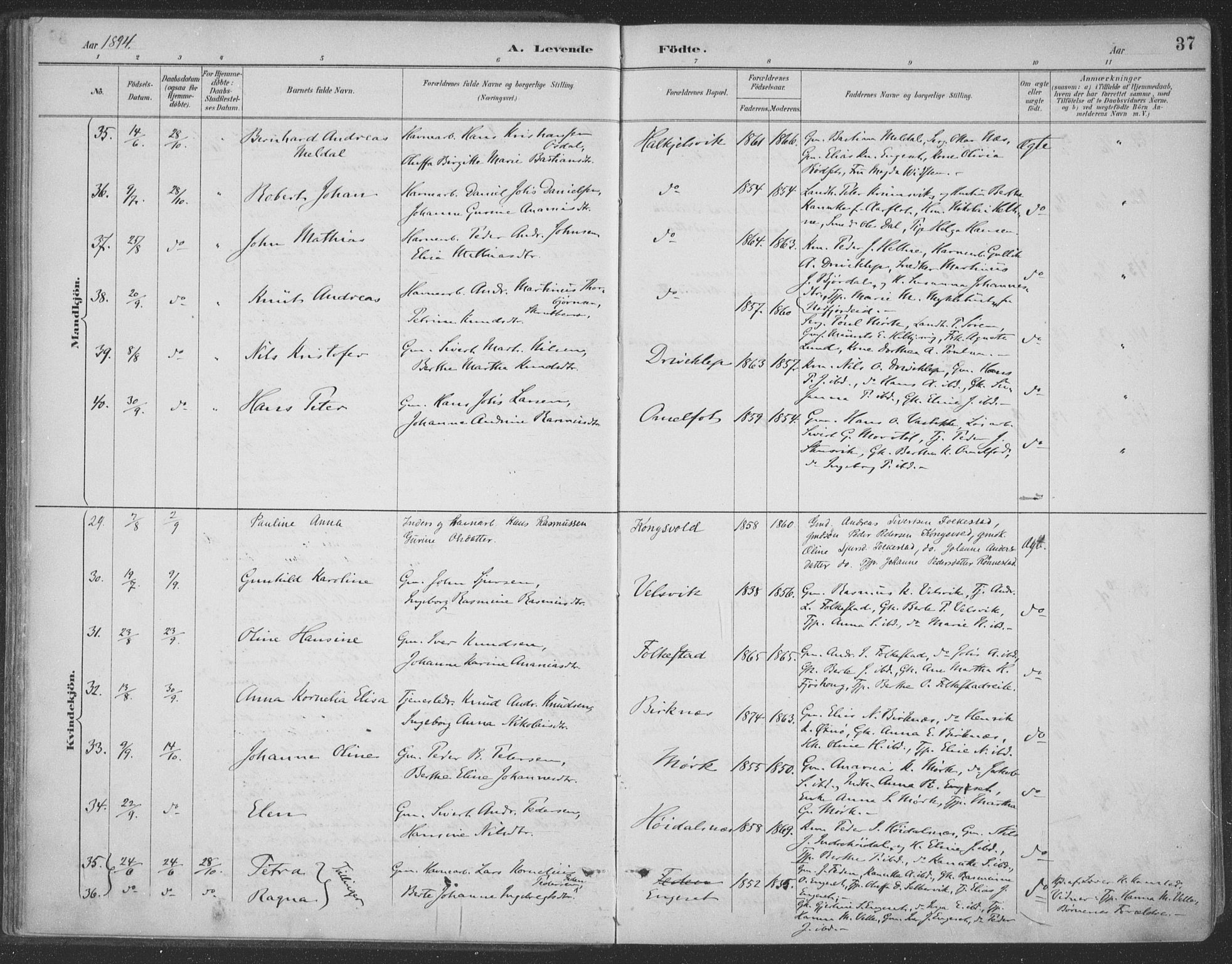 Ministerialprotokoller, klokkerbøker og fødselsregistre - Møre og Romsdal, AV/SAT-A-1454/511/L0142: Ministerialbok nr. 511A09, 1891-1905, s. 37