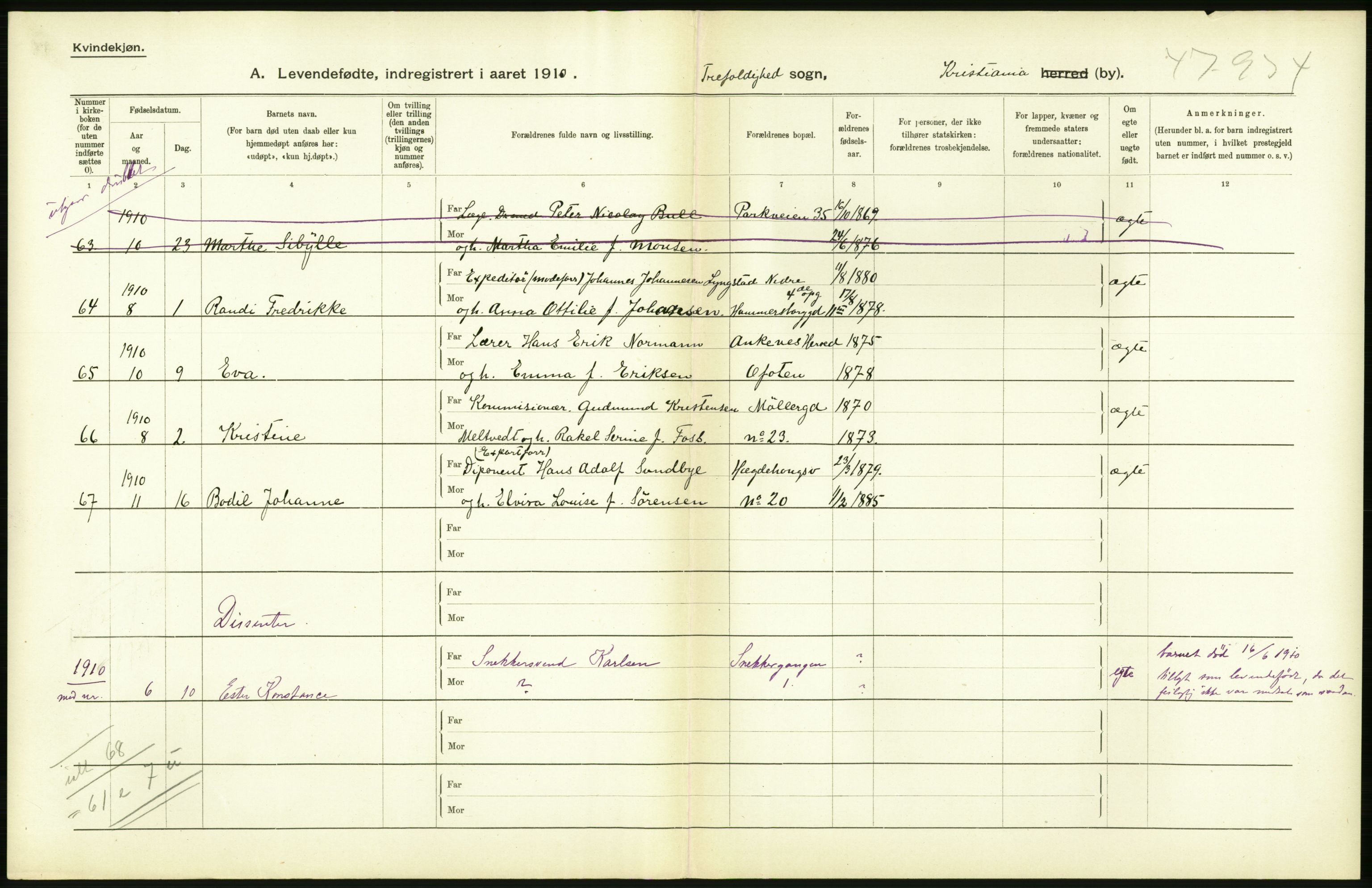 Statistisk sentralbyrå, Sosiodemografiske emner, Befolkning, RA/S-2228/D/Df/Dfa/Dfah/L0007: Kristiania: Levendefødte kvinner., 1910, s. 208