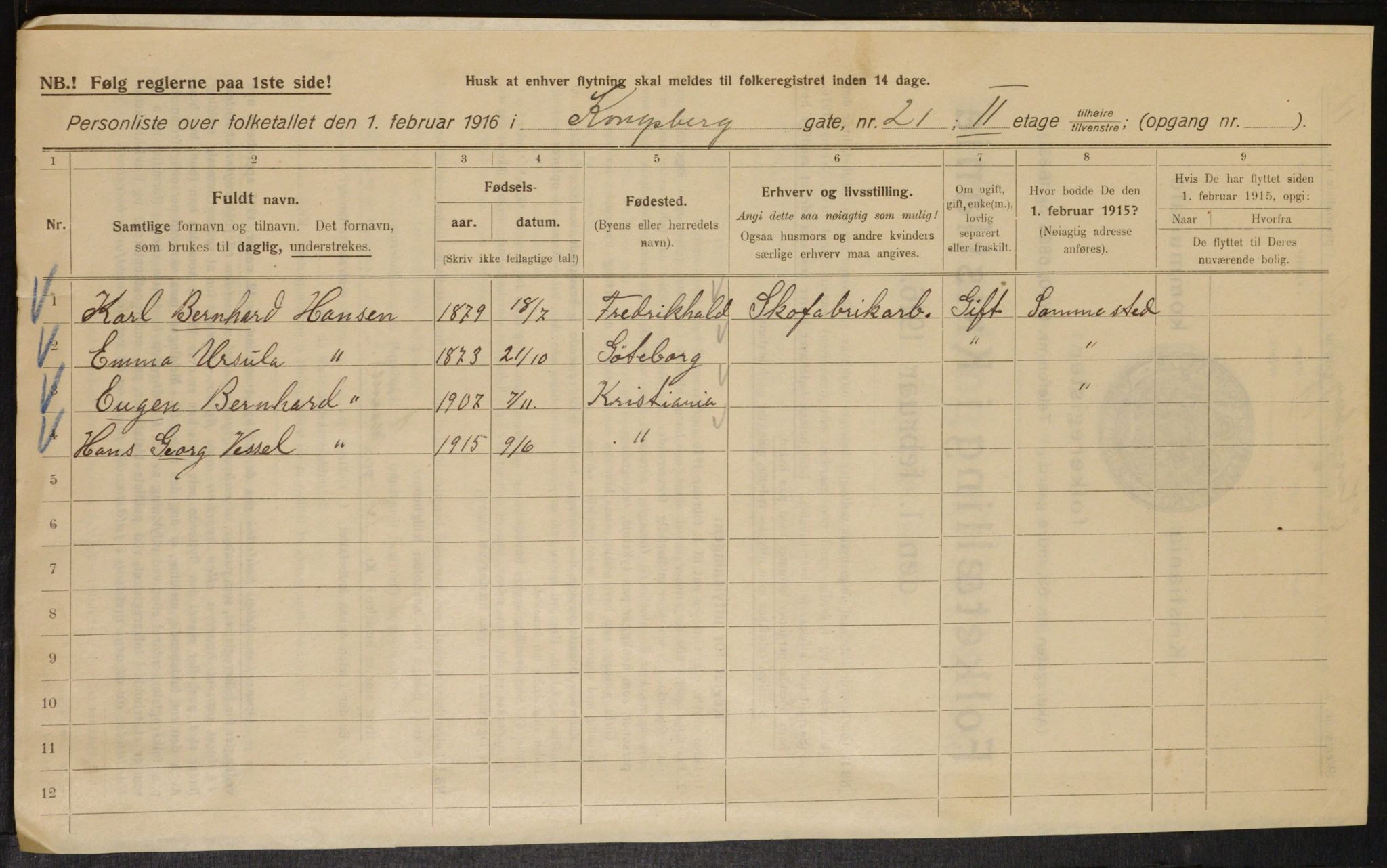 OBA, Kommunal folketelling 1.2.1916 for Kristiania, 1916, s. 54099