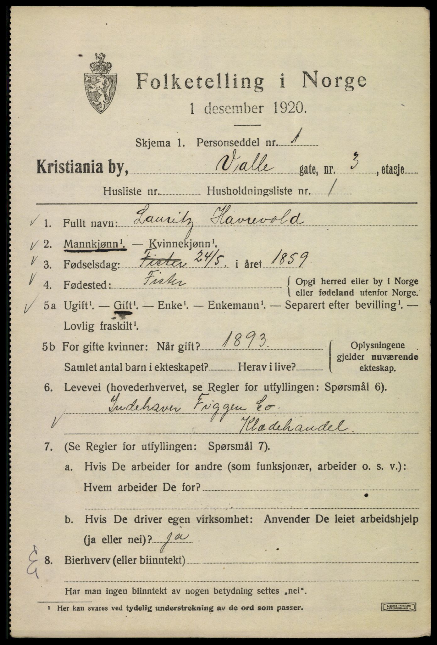 SAO, Folketelling 1920 for 0301 Kristiania kjøpstad, 1920, s. 628851