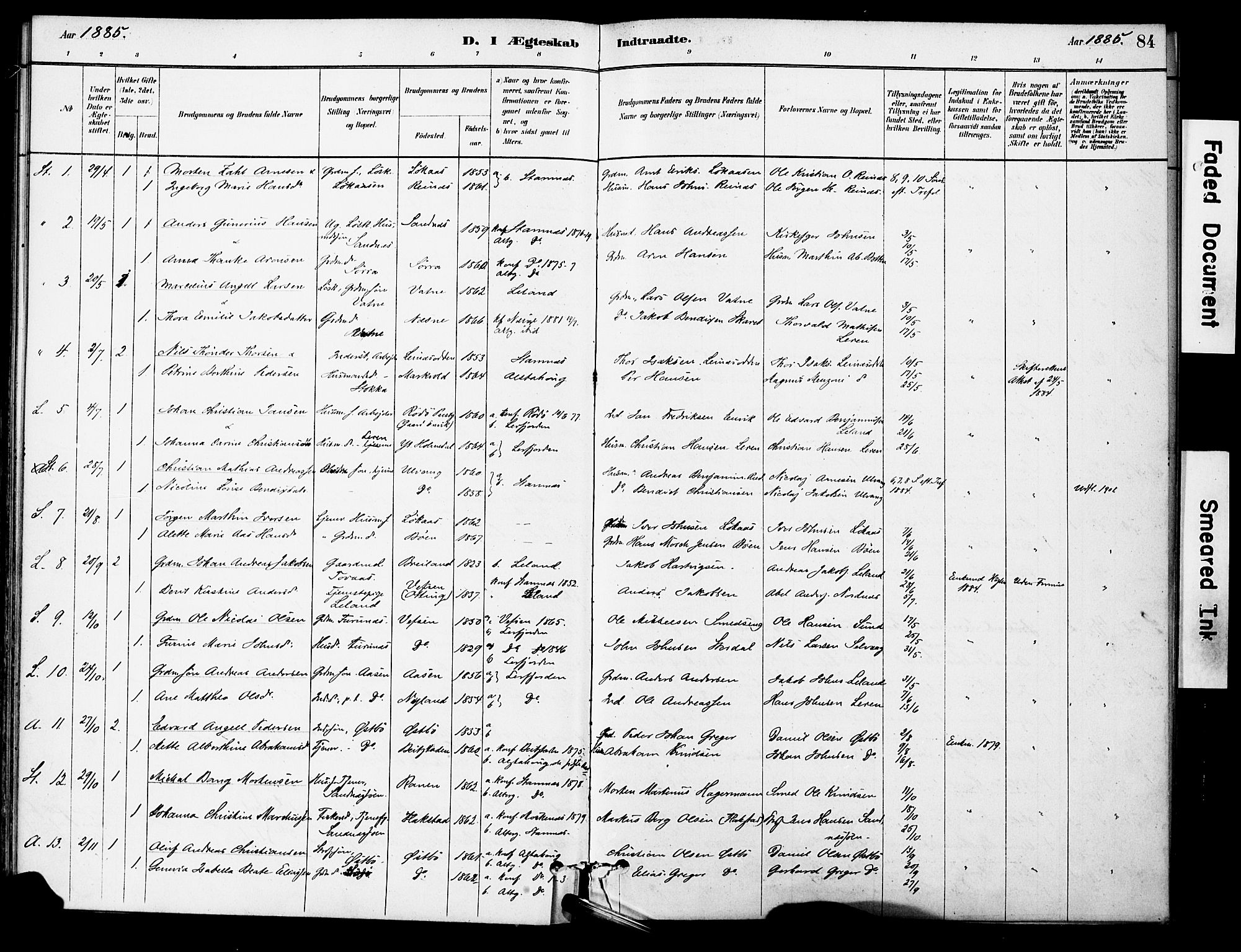 Ministerialprotokoller, klokkerbøker og fødselsregistre - Nordland, AV/SAT-A-1459/830/L0450: Ministerialbok nr. 830A14, 1879-1896, s. 84