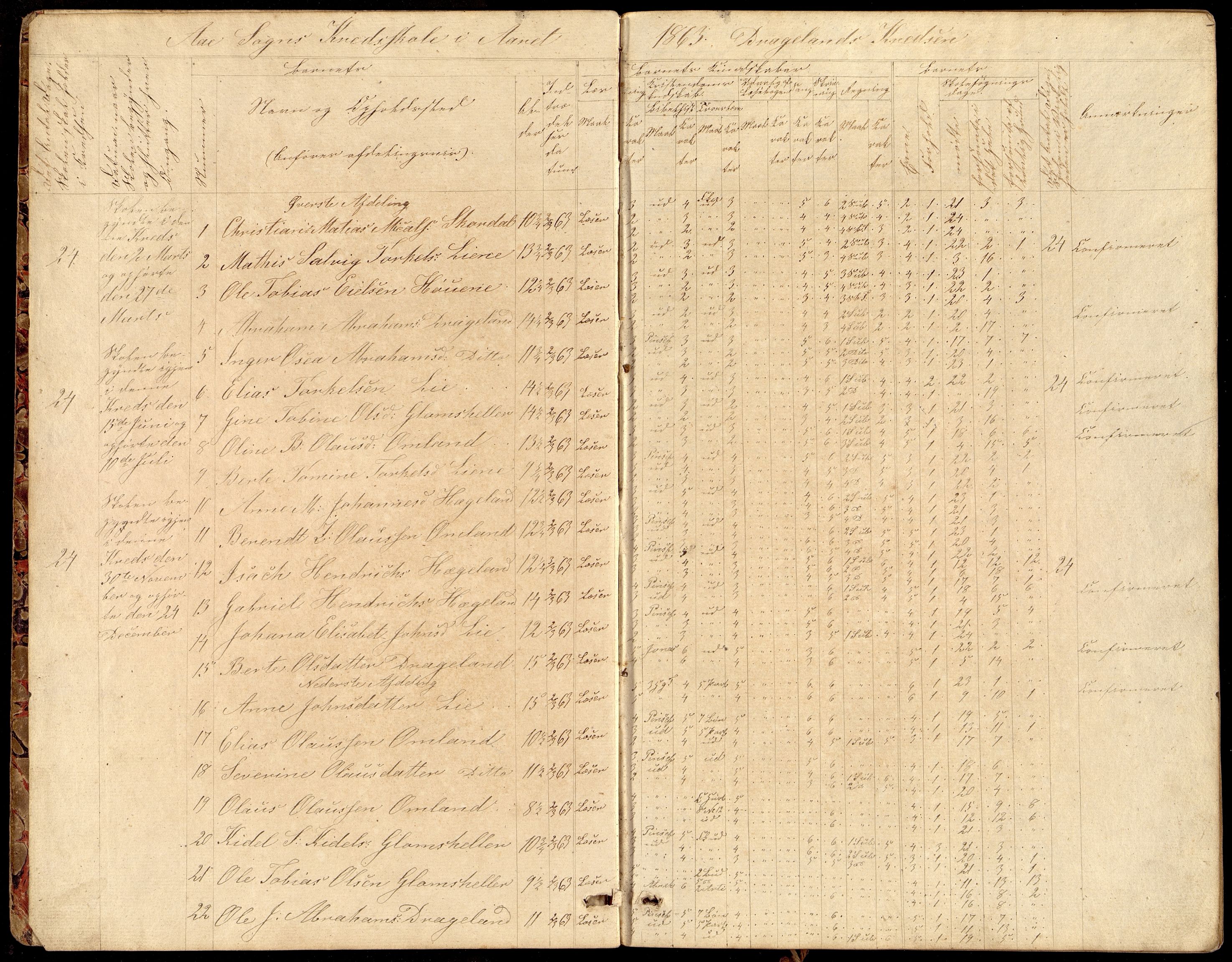 Lyngdal kommune - Tjomsland Skolekrets, ARKSOR/1032LG553/H/L0001: Skoleprotokoll (d), 1863-1882