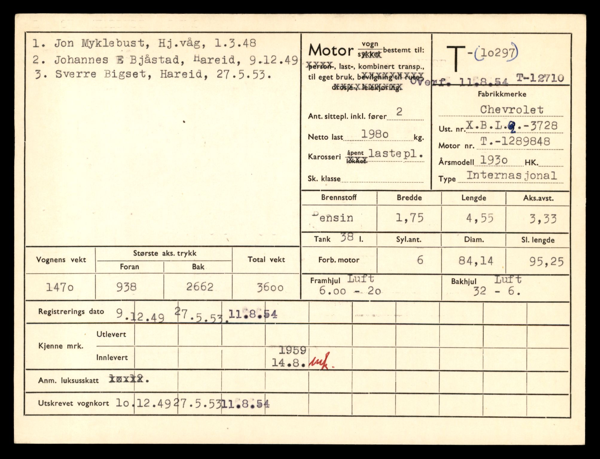 Møre og Romsdal vegkontor - Ålesund trafikkstasjon, AV/SAT-A-4099/F/Fe/L0035: Registreringskort for kjøretøy T 12653 - T 12829, 1927-1998, s. 1076