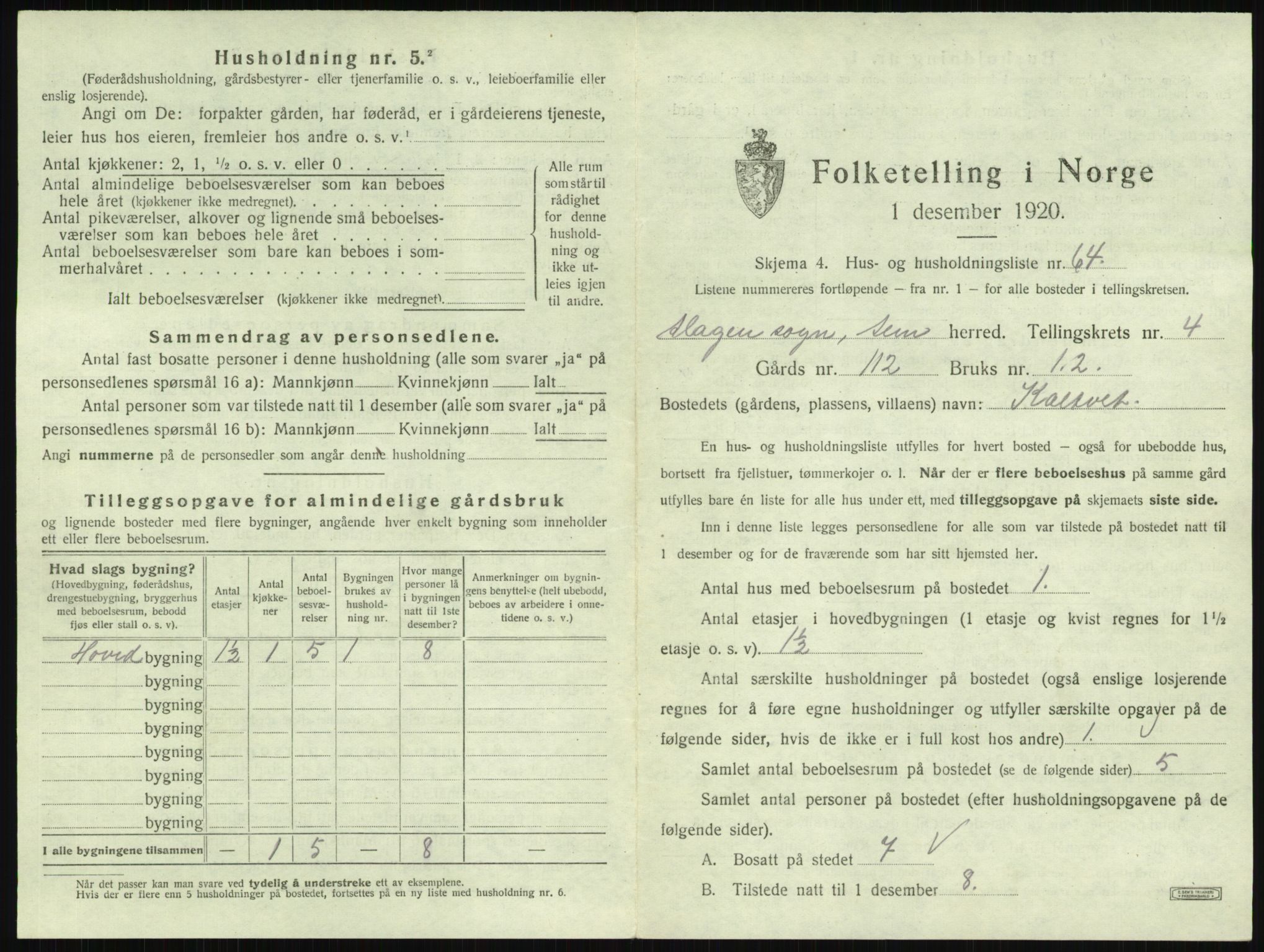 SAKO, Folketelling 1920 for 0721 Sem herred, 1920, s. 871