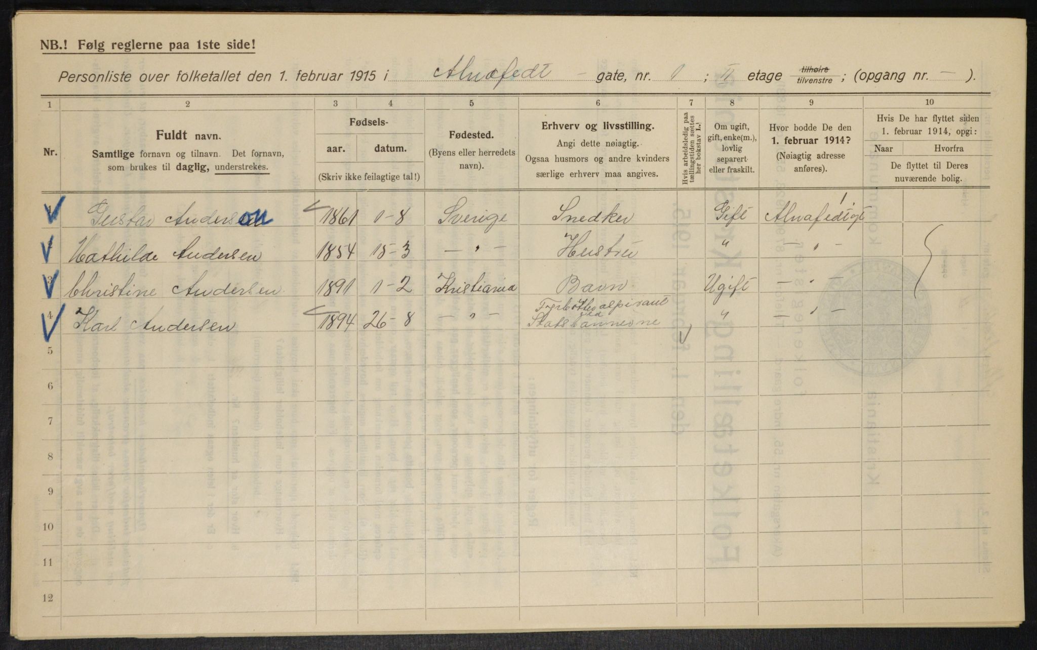 OBA, Kommunal folketelling 1.2.1915 for Kristiania, 1915, s. 983