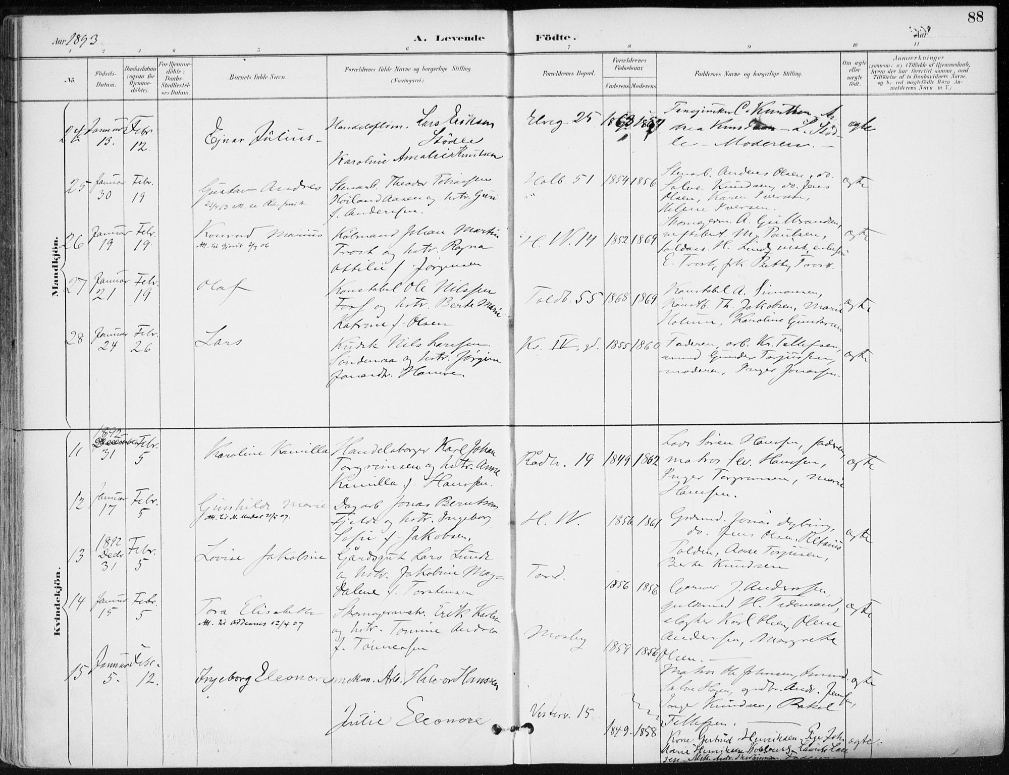 Kristiansand domprosti, AV/SAK-1112-0006/F/Fa/L0019: Ministerialbok nr. A 18, 1890-1897, s. 88
