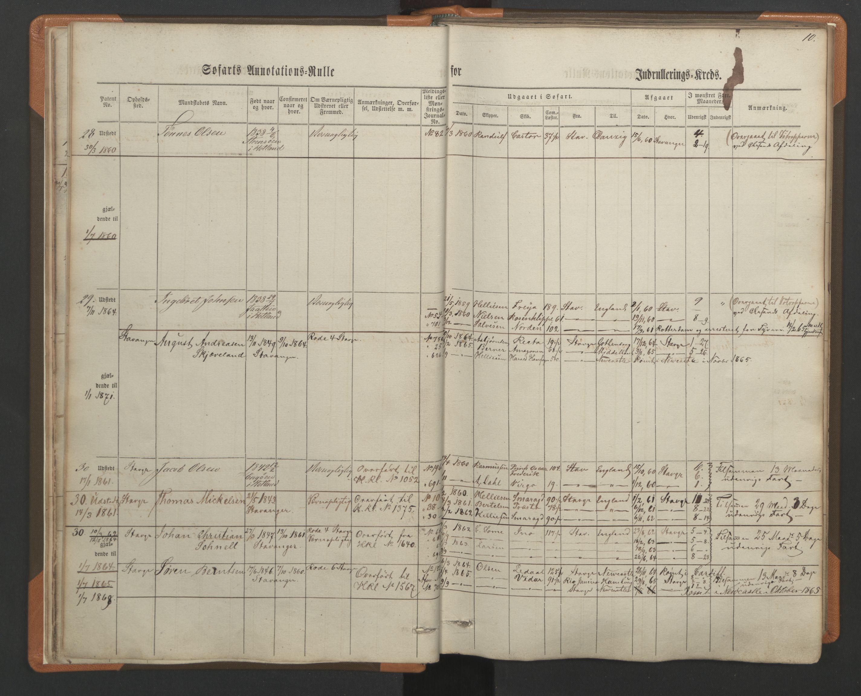 Stavanger sjømannskontor, AV/SAST-A-102006/F/Ff/L0001: Annotasjonsrulle, patentnr. 1-597 (del 1), 1860-1864, s. 17