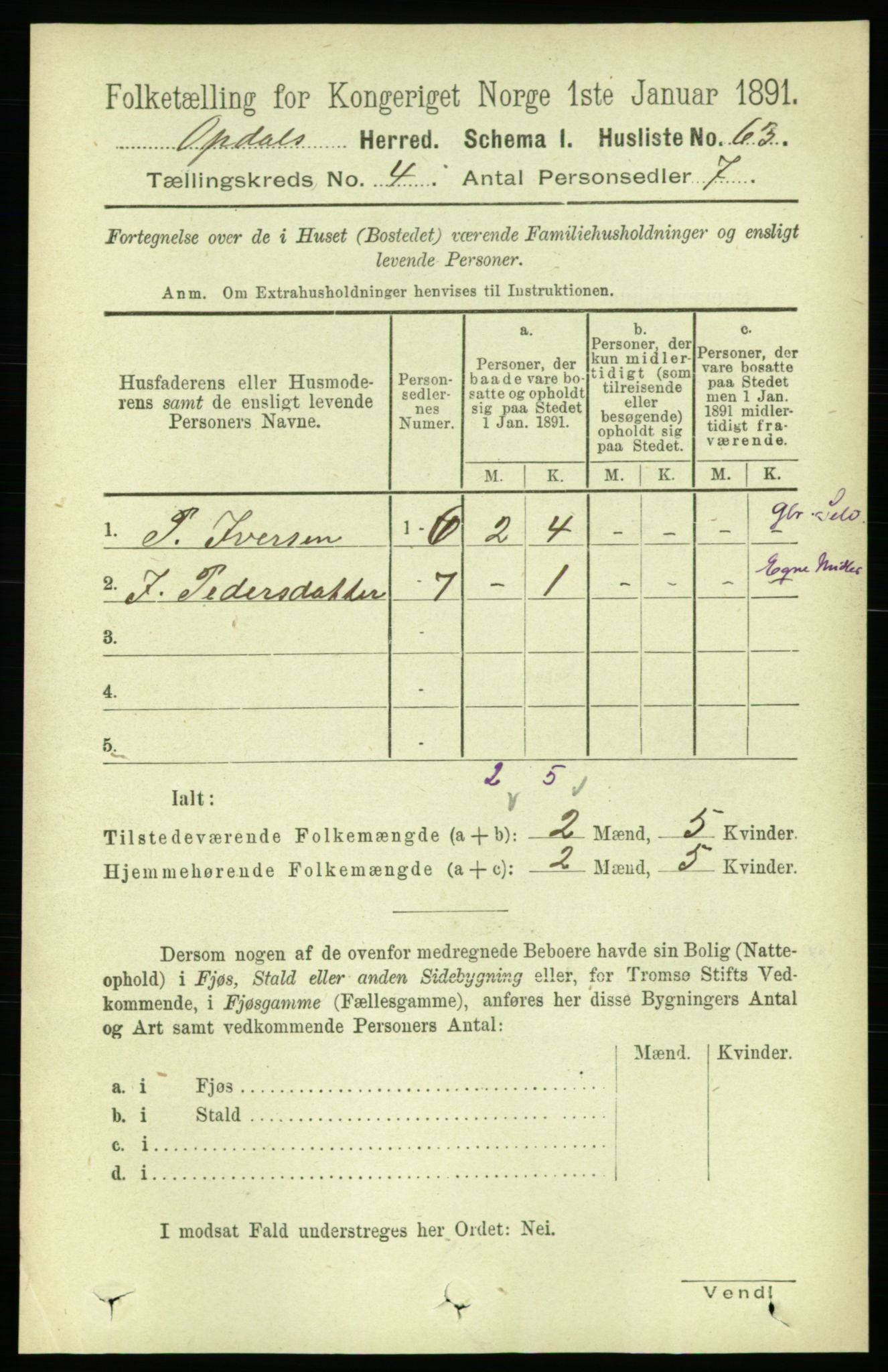 RA, Folketelling 1891 for 1634 Oppdal herred, 1891, s. 1794