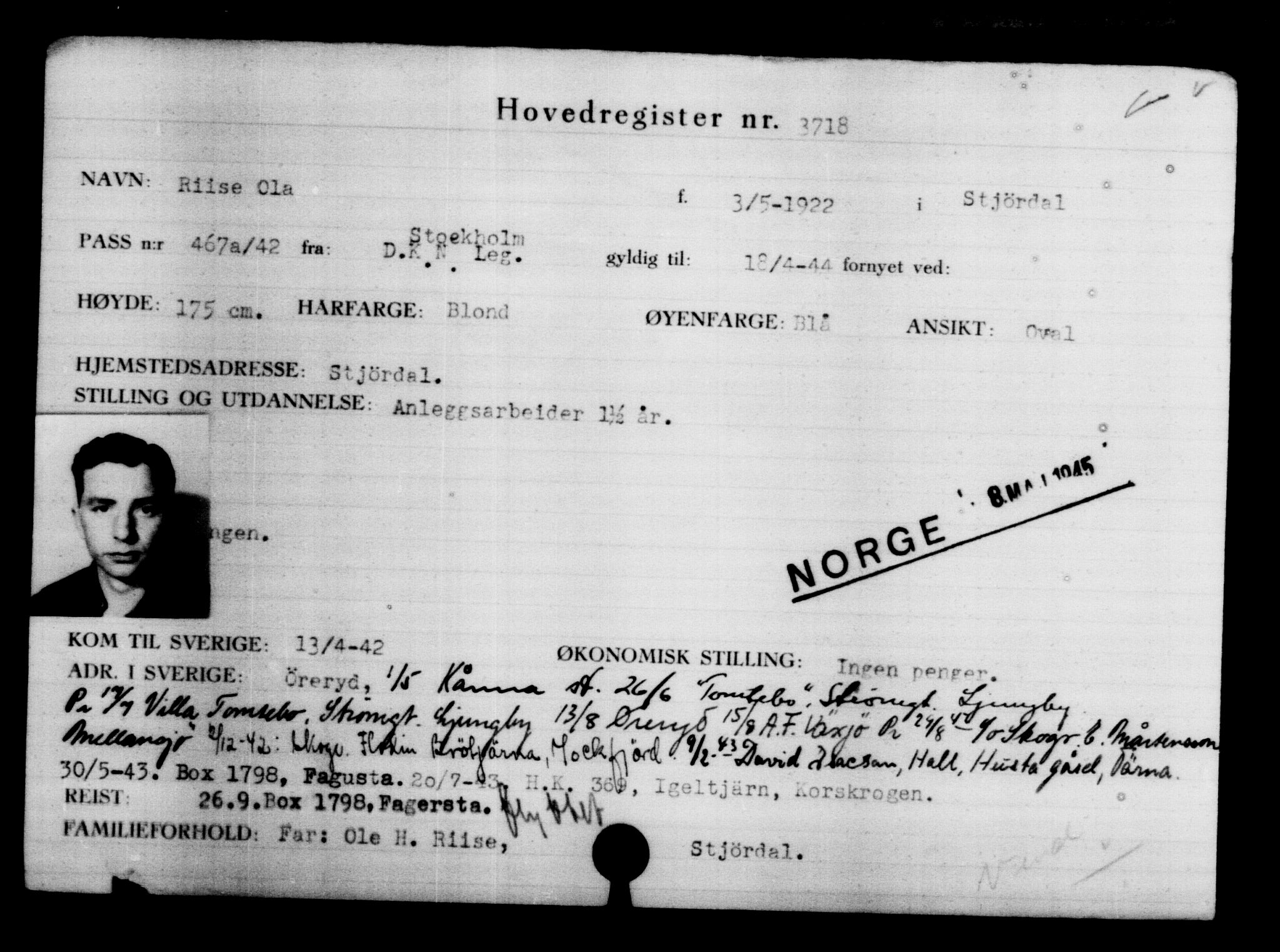 Den Kgl. Norske Legasjons Flyktningskontor, AV/RA-S-6753/V/Va/L0004: Kjesäterkartoteket.  Flyktningenr. 3496-6610, 1940-1945, s. 259