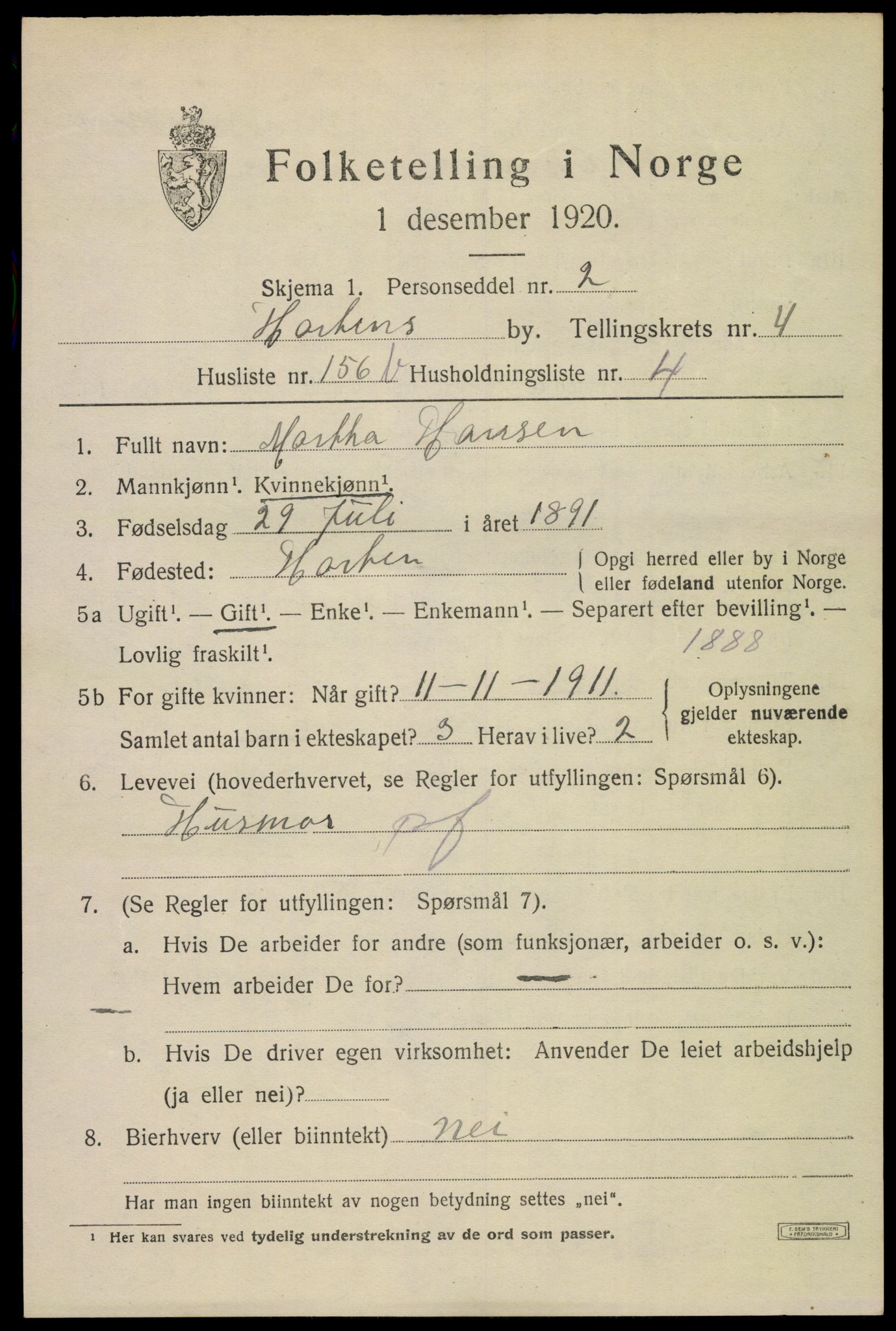 SAKO, Folketelling 1920 for 0703 Horten kjøpstad, 1920, s. 19291