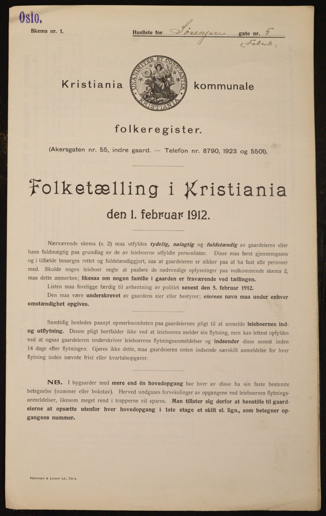 OBA, Kommunal folketelling 1.2.1912 for Kristiania, 1912, s. 106461