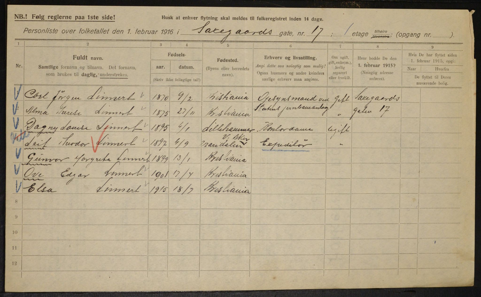 OBA, Kommunal folketelling 1.2.1916 for Kristiania, 1916, s. 91563