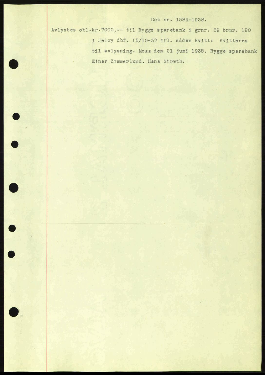 Moss sorenskriveri, SAO/A-10168: Pantebok nr. B6, 1938-1938, Dagboknr: 1584/1938