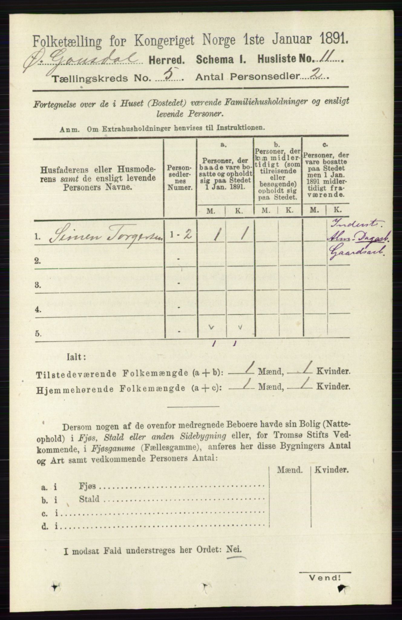 RA, Folketelling 1891 for 0522 Østre Gausdal herred, 1891, s. 2926