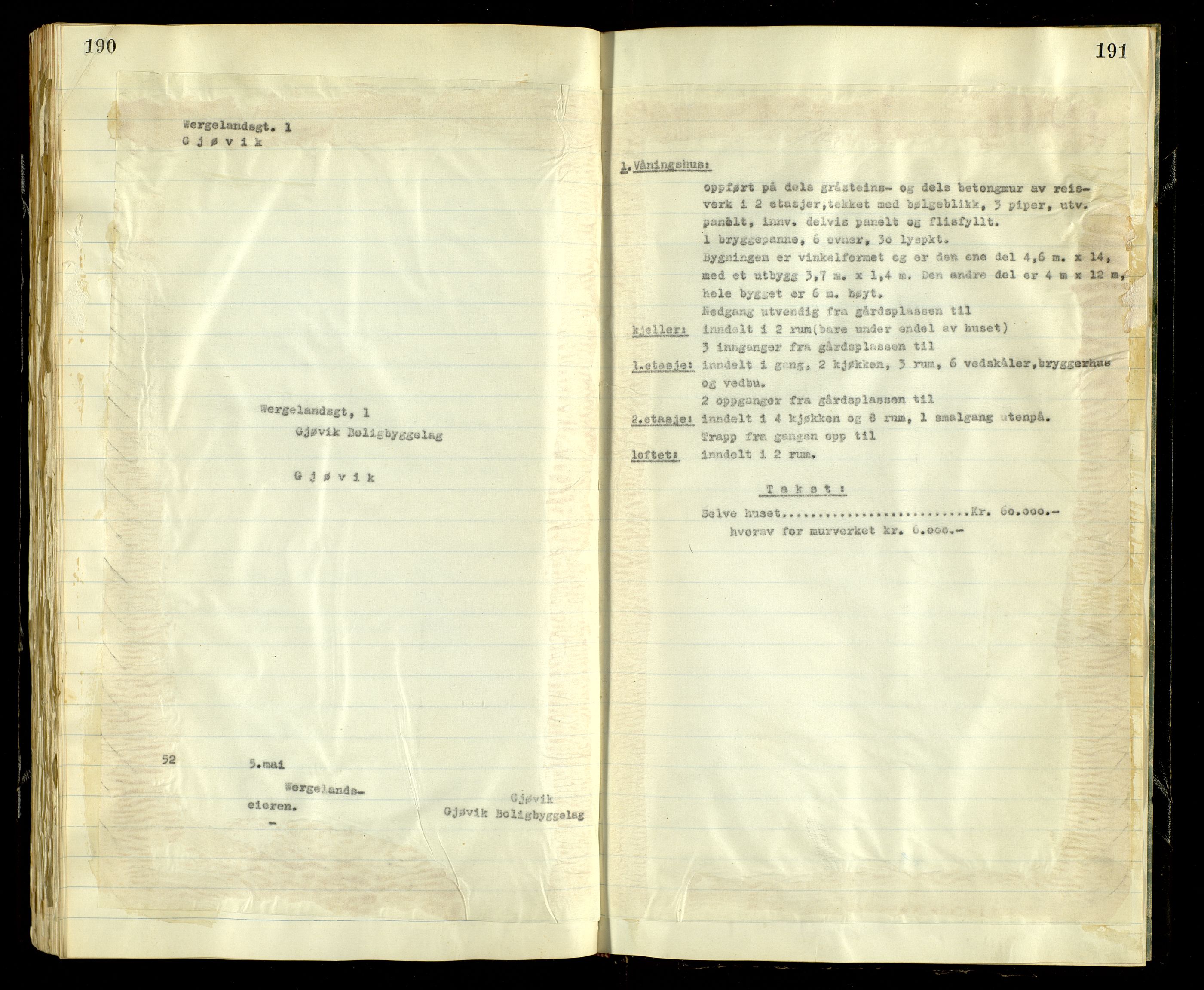 Norges Brannkasse, Gjøvik, AV/SAH-NBRANG-045/F/L0010: Branntakstprotokoll, 1948-1952, s. 190-191