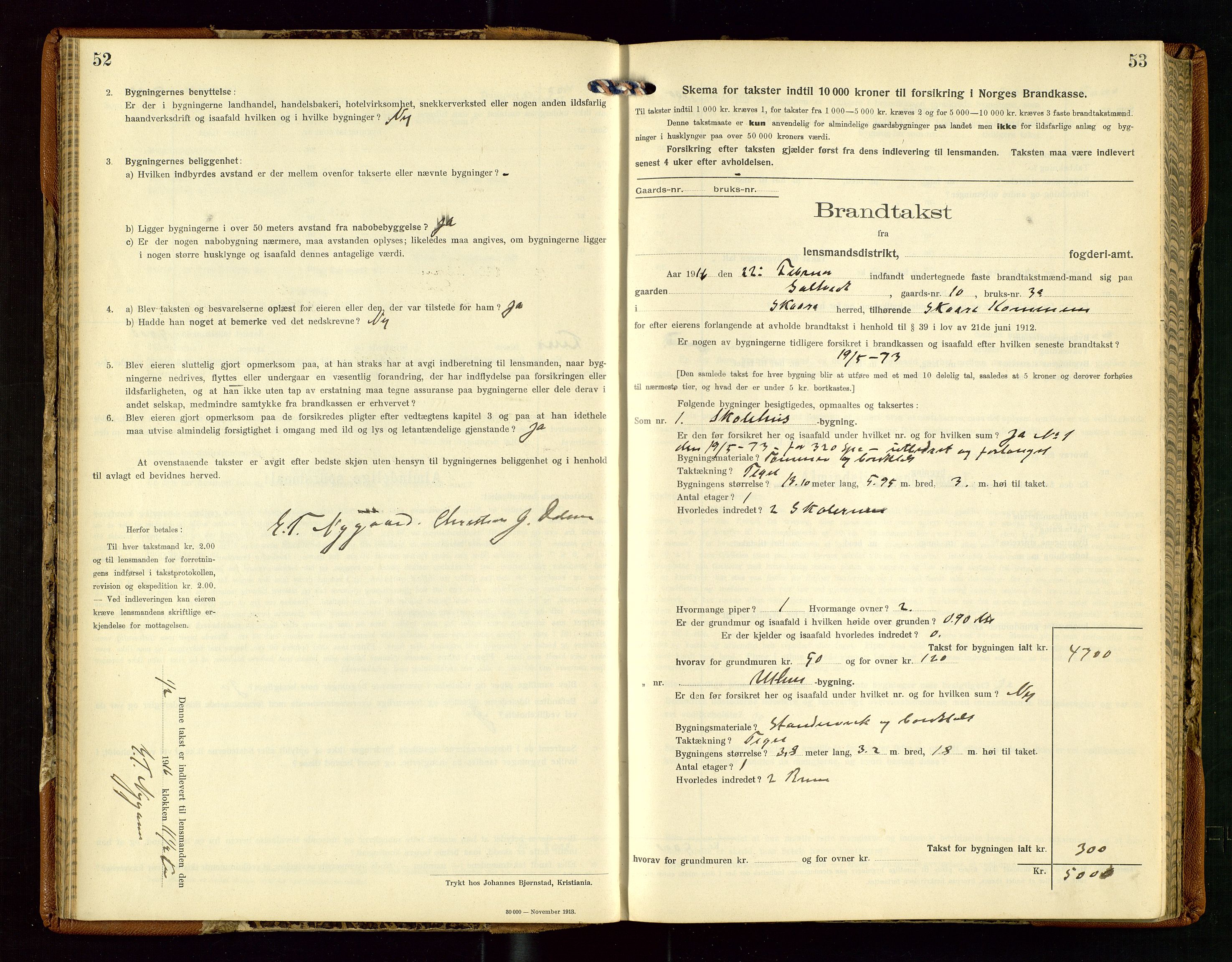 Torvestad lensmannskontor, AV/SAST-A-100307/1/Gob/L0005: "Brandtaxationsprotokol for Torvestad Lensmannsdistrikt", 1915-1928, s. 52-53