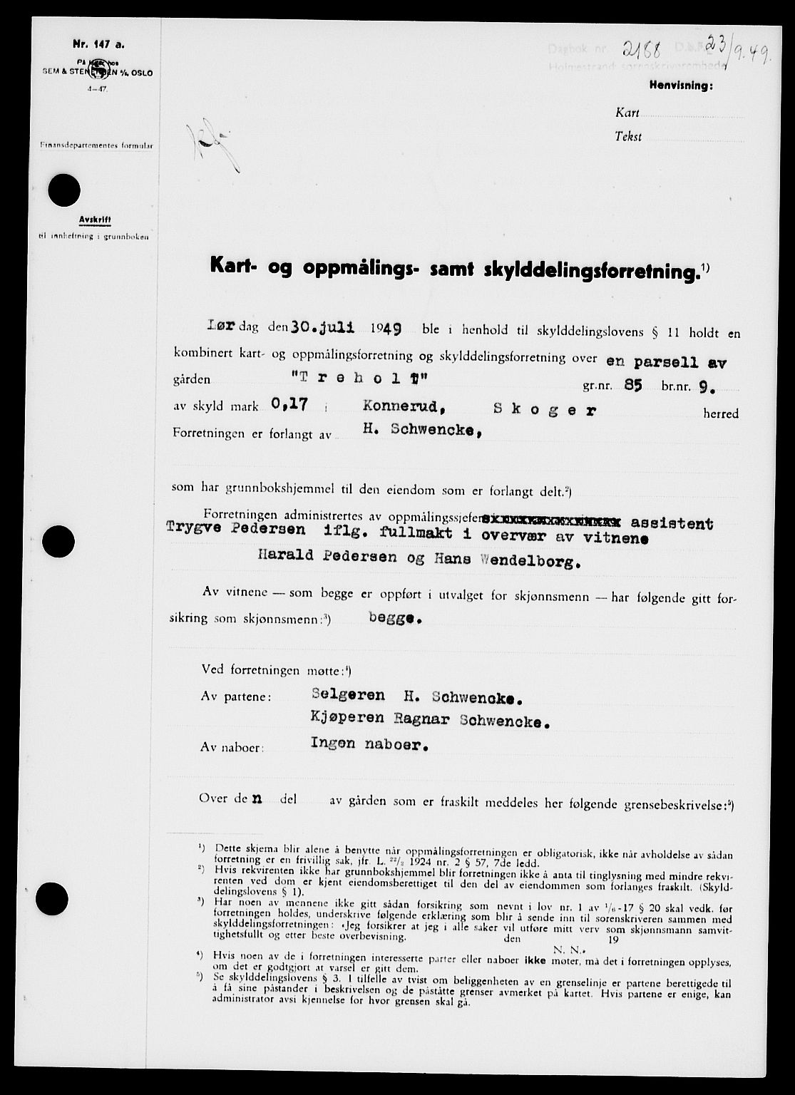 Holmestrand sorenskriveri, SAKO/A-67/G/Ga/Gaa/L0067: Pantebok nr. A-67, 1949-1949, Dagboknr: 2188/1949