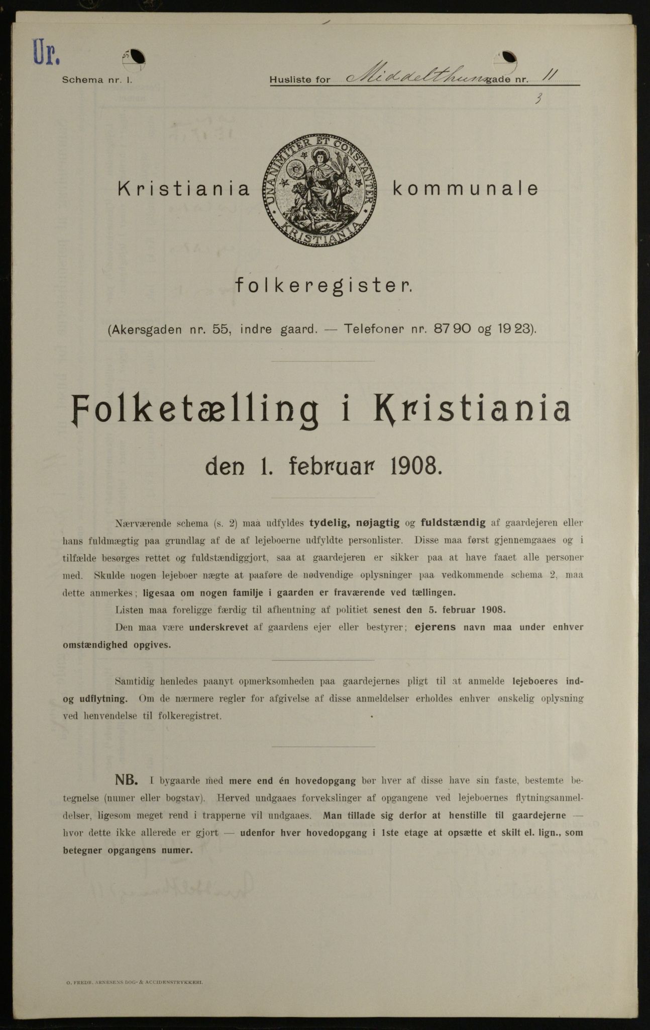 OBA, Kommunal folketelling 1.2.1908 for Kristiania kjøpstad, 1908, s. 58566