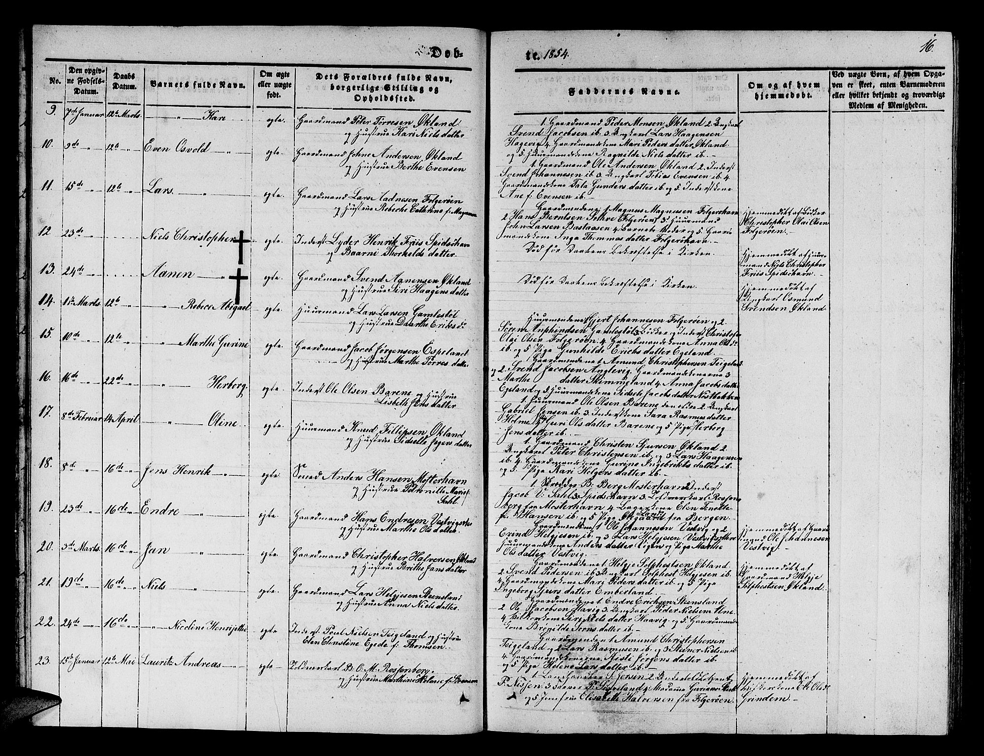 Finnås sokneprestembete, AV/SAB-A-99925/H/Ha/Hab/Haba/L0001: Klokkerbok nr. A 1, 1851-1873, s. 16